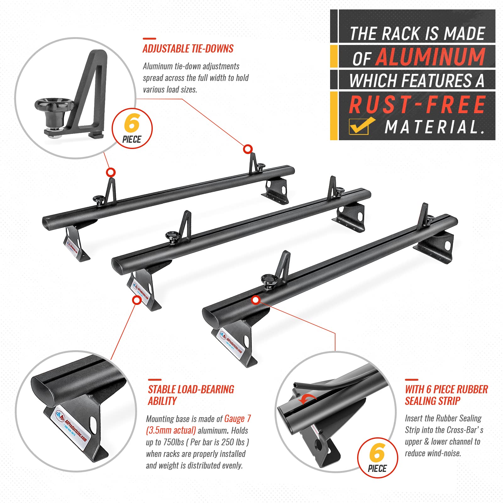 Aa Racks Model Ax302 Aluminum Van Ladder Roof Rack System Fits For 2013-On Ram Promaster/ 2015-On Transit - 3 Bar 72'', Black