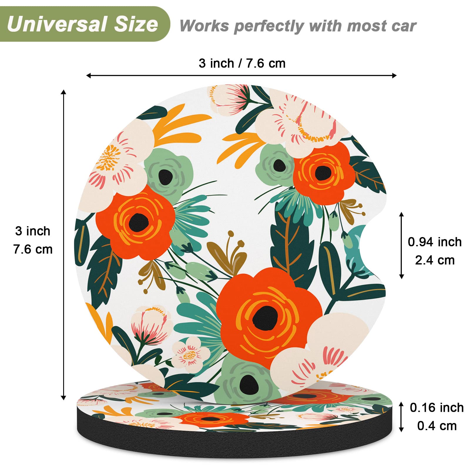 Nipichsha Car Cup Holder Coasters, Car Coasters For Cup Holders, 2 Pack Anti Slip Insert Coasters, Rubber Car Cup Mat With A Finger Notch, Cute Car Interior Accessories For Women Men(White Flower)