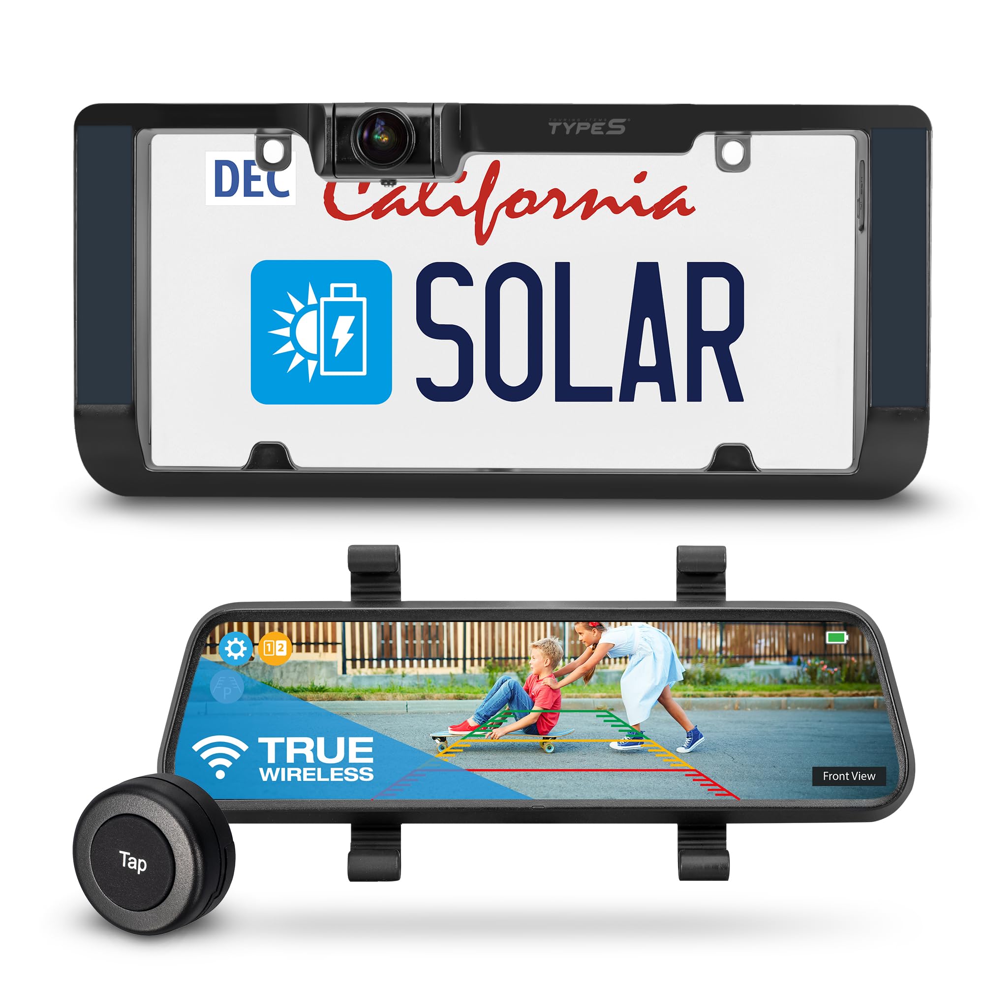 Type S True Wireless Solar Powered Smart Hd Backup Camera | License Plate Frame Mount | Self-Charging | 3 Minute Installation | 