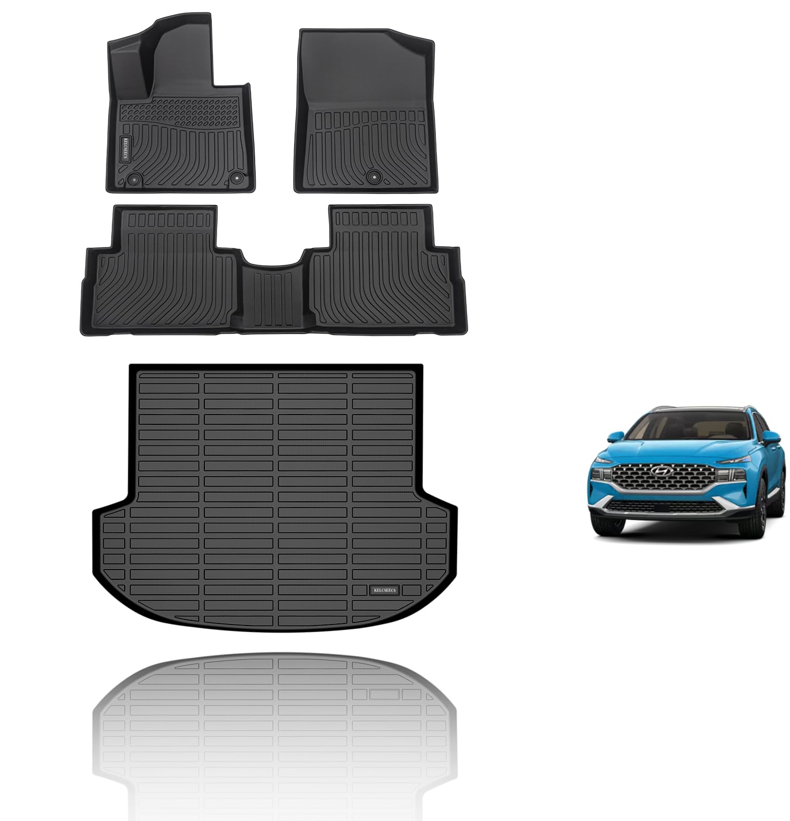KELCSEECS All Weather Floor Mats & Cargo Liner Custom for 2023 2022 2021 Hyundai Santa Fe Automotive Car Mats Floor Liners Trunk