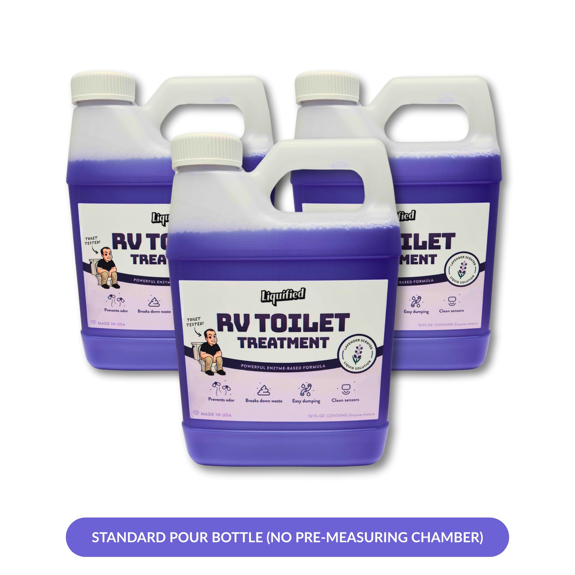 Liquified Rv Toilet Treatment - Lavender, 32Oz Standard Pour Bottles (3-Pack) - Septic Safe Holding Tank Cleaner, Waste Dissolve