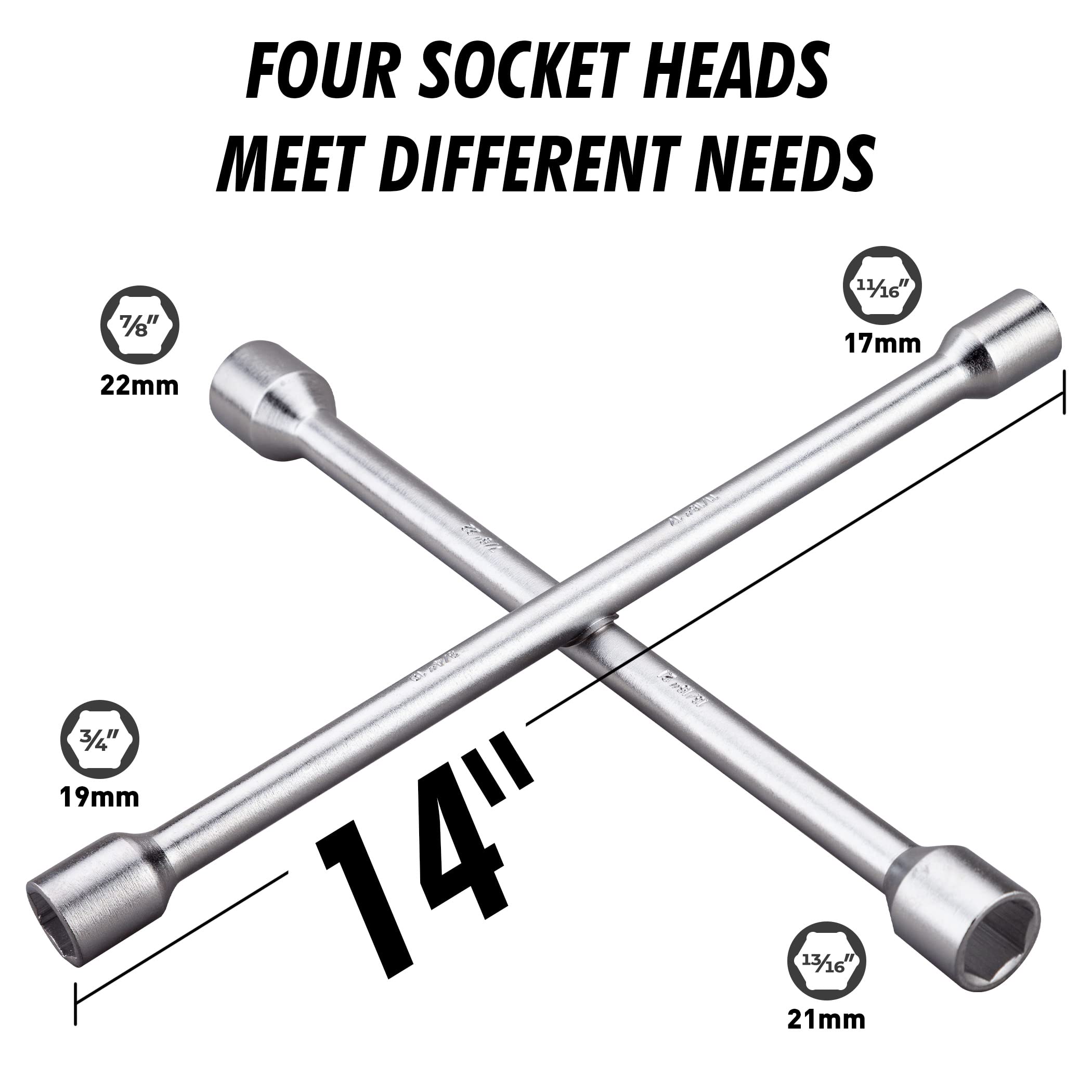 Cartman 14 Inch Universal Heavy Duty Lug Wrench 4 Way Tire Iron Wrench