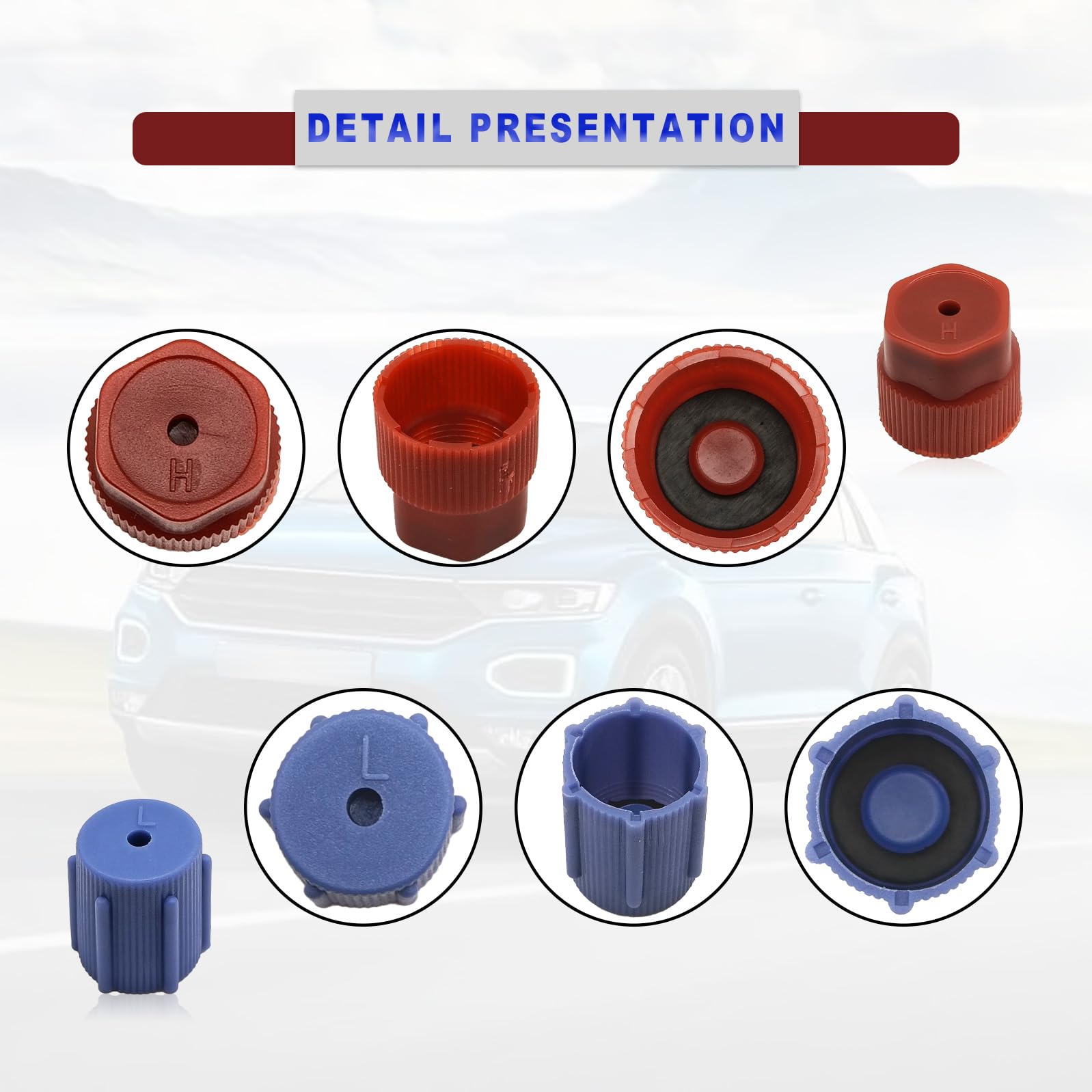 NOTISH 10Pcs R134a A/C Service Caps - 5 Blue Low Side & 5 Red High Side, 13mm & 16mm Charging Port Caps for Air Conditioning System