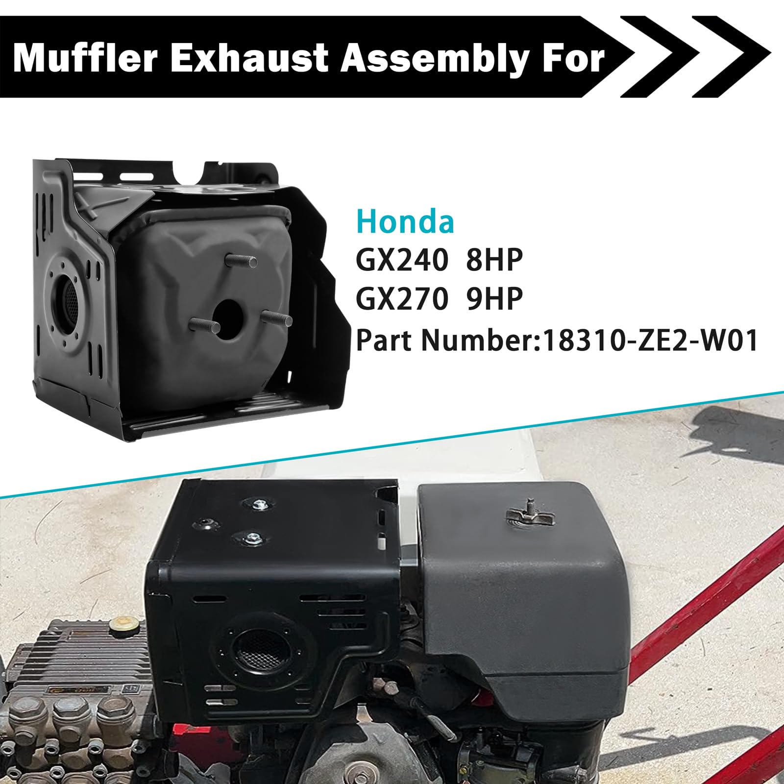 Sutmorly Muffler Exhaust Kit Assembly Fits Honda GX340 GX390 GX420 11HP 13HP 16HP Harbor Freight 420 Engine Water Pump Snowblowe