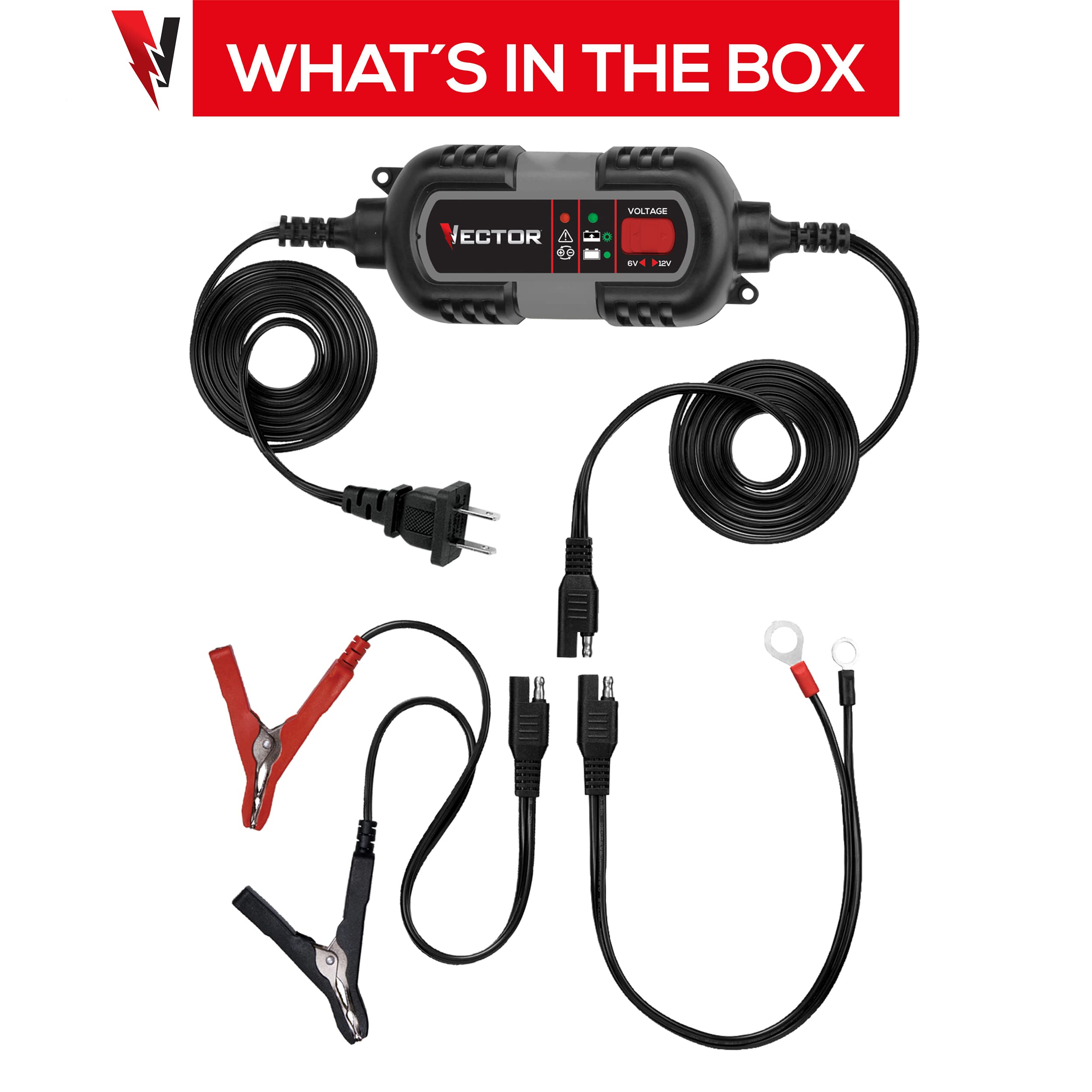 Vector 1.5 Amp Battery Charger, Battery Maintainer, Trickle Charger, Bm315V, 6V And 12V, Fully Automatic