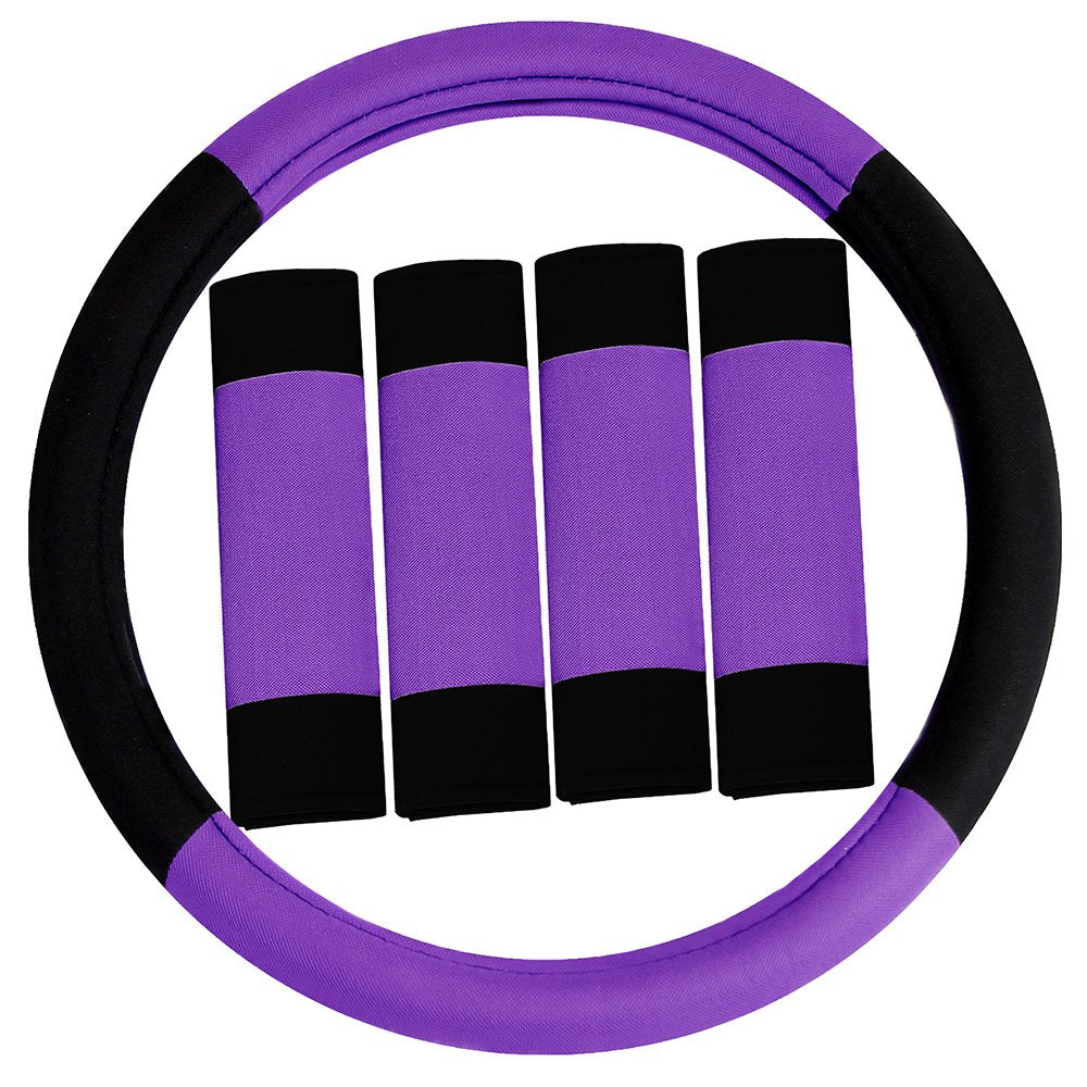 Fh Group Universal Fit Modernistic And Seat Belt Pads Combo Set Steering Wheel Cover Fits Most Cars, Suvs Purple
