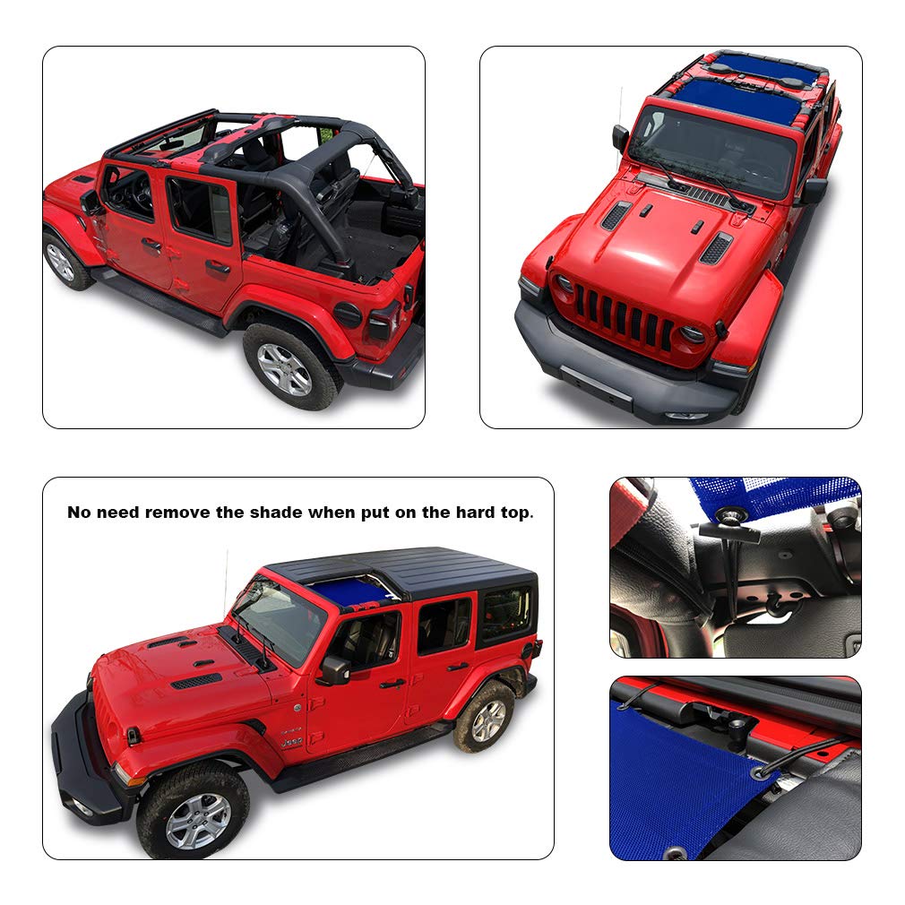 Shadeidea Sun Shade Top For Jeep Wrangler Top Sunshade Jl Unlimited (2018-2023) 4 Door Front And Rear 2 Piece - Blue Mesh Screen