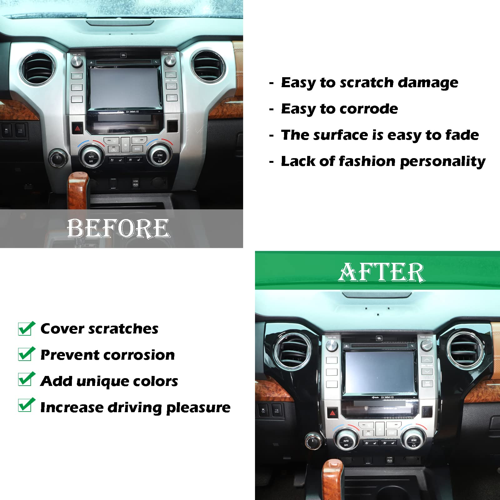 Llkuang Abs Center Console Air Conditioning Air Outlet Decoration Frame Cover Trim For Toyota Tundra 2014-2020 Modification Accessories (Glossy Black)