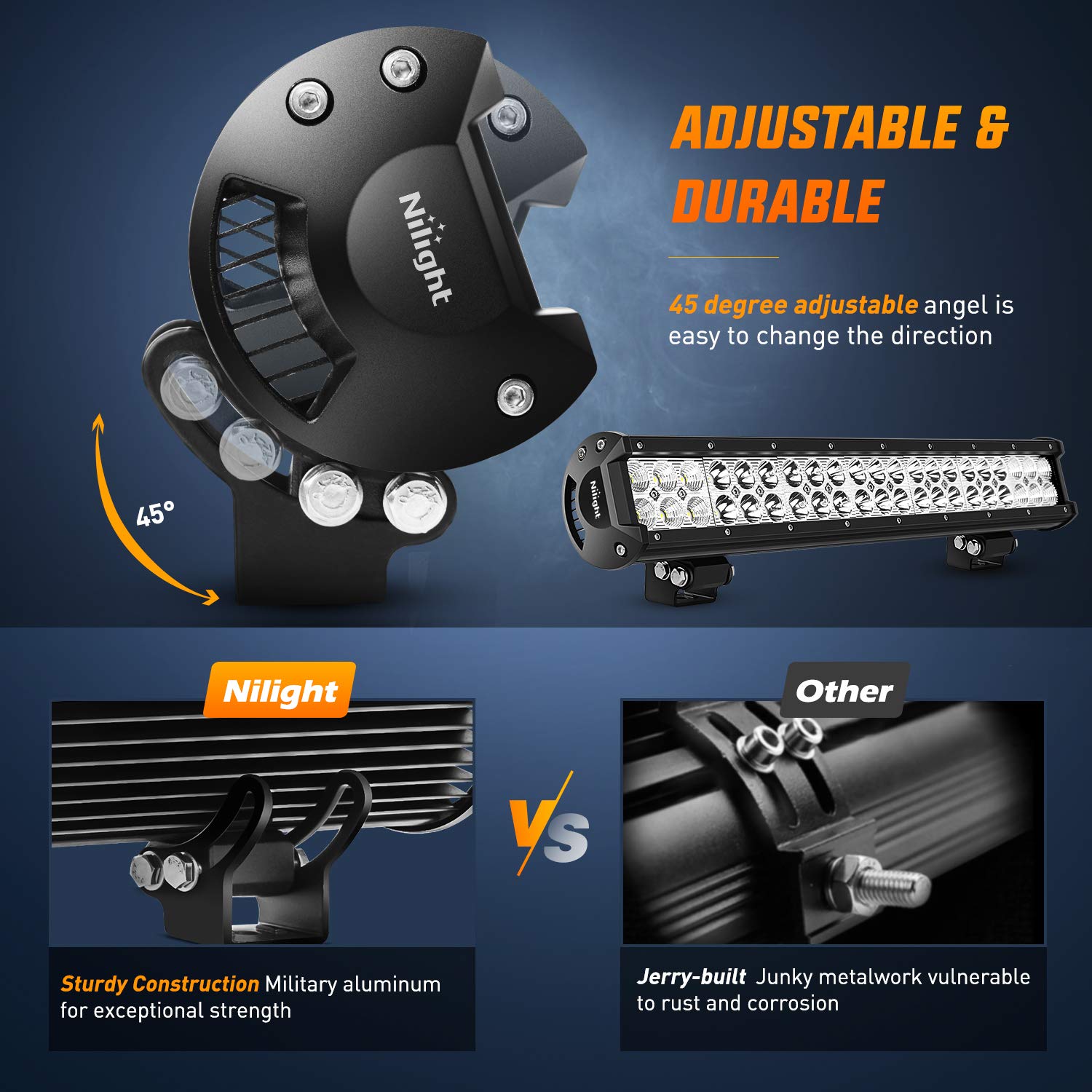 Nilight - Zh006 Led Light Bar 20 Inch 126W Spot Flood Combo Led Off Road Lights With 16Awg Wiring Harness Kit-One Lead, 2 Years