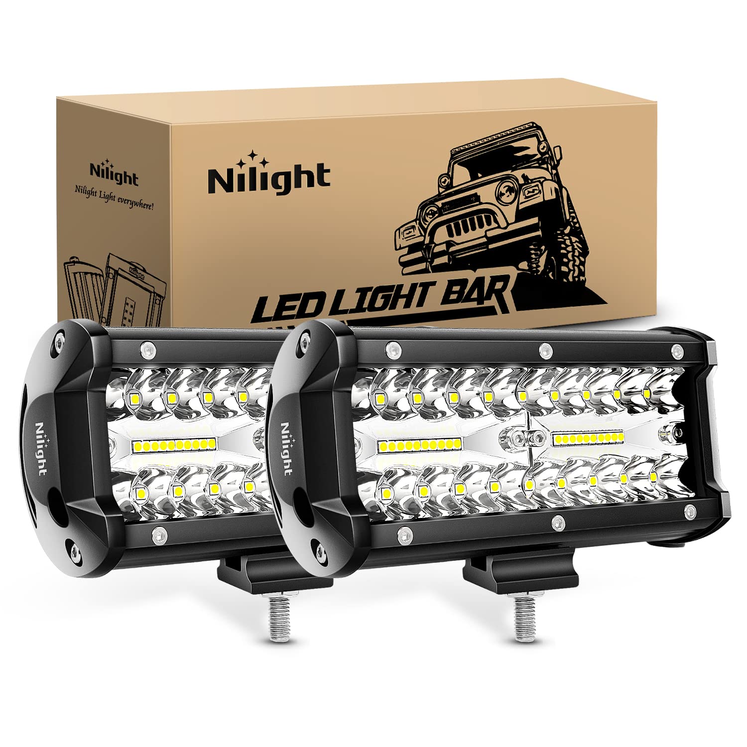 Nilight Led Pods 2Pcs 6.5 Inch 120W Triple Row Light Bar Flood Spot Combo 12000Lm Driving Fog Off Road Lighting For Trucks Picku