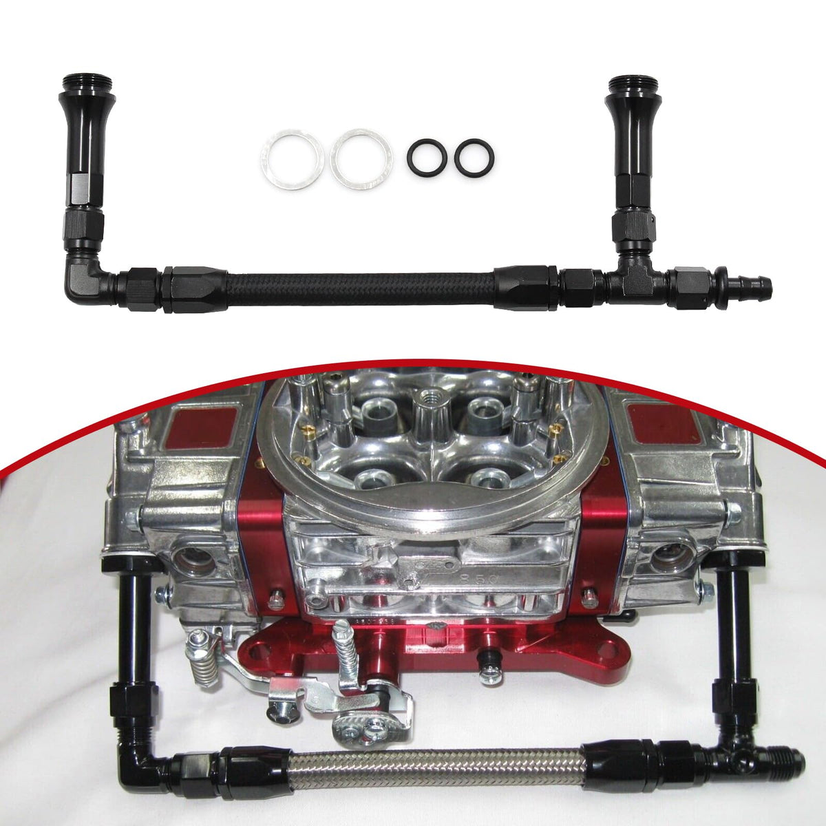 Shkalacar Dual Feed Fuel Line Replacement For 4150 Holley Carburetor 7/8''-20 Thread, Carburetor Fuel Line Kit An6 Automotive Replacement Fuel Lines Carburetor