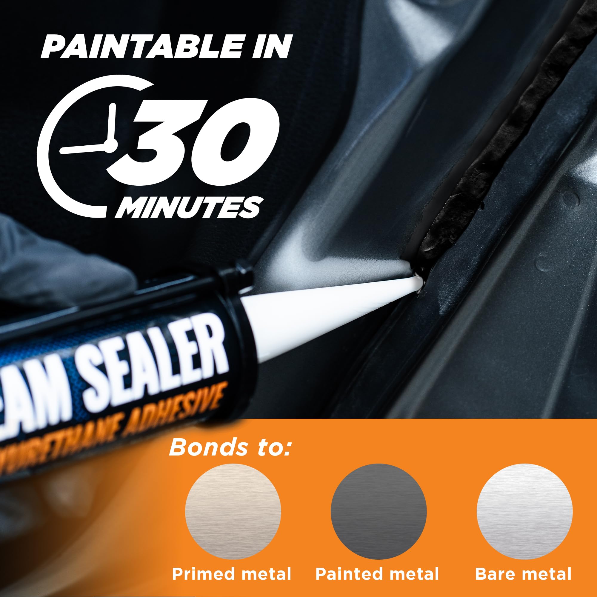 [Black] Professional Automotive Seam Sealer, Paintable Quick-Set Polyurethane Auto Body Seam Sealer for Metal Surfaces of Cars,