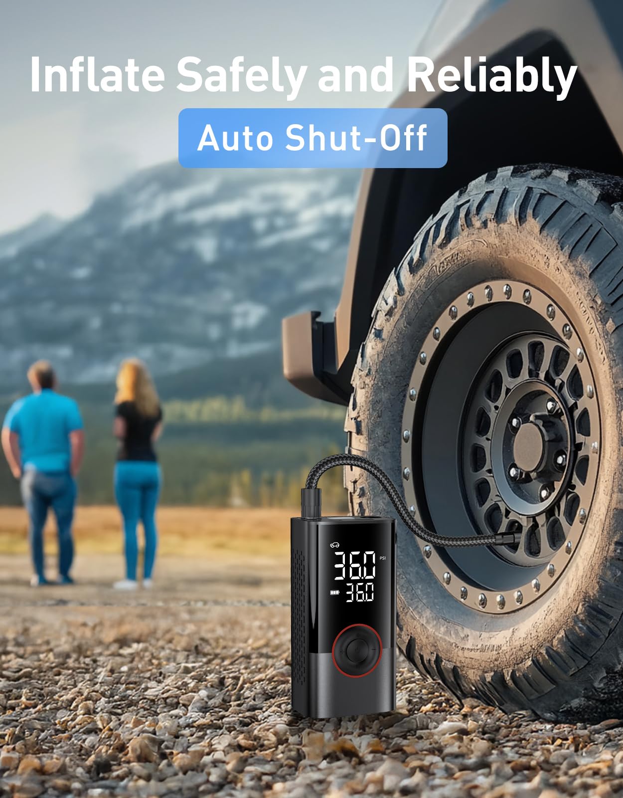 Omq Tire Inflator Portable Air Compressor, 150Psi Smart Air Pump For Car Tires With Led Light, Cordless Tire Pump With Digital P