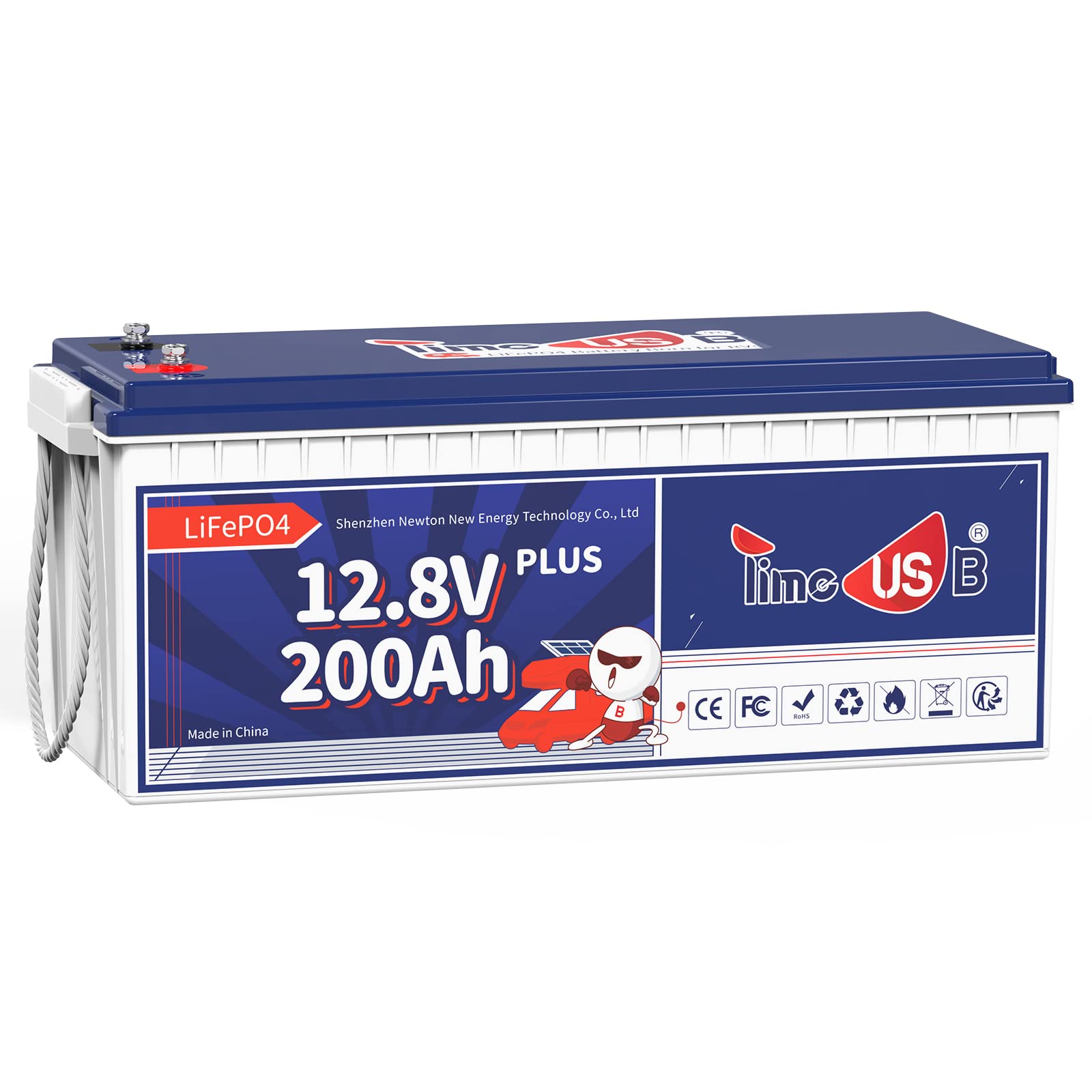 Timeusb 12V 200Ah Plus Lifepo4 Battery, Built-In 200A Bms, Deep Cycle Battery With Max 2560W Output Power, Perfect For Your Rvs, Solar System, Off-Grid, Travel Trailer, Etc