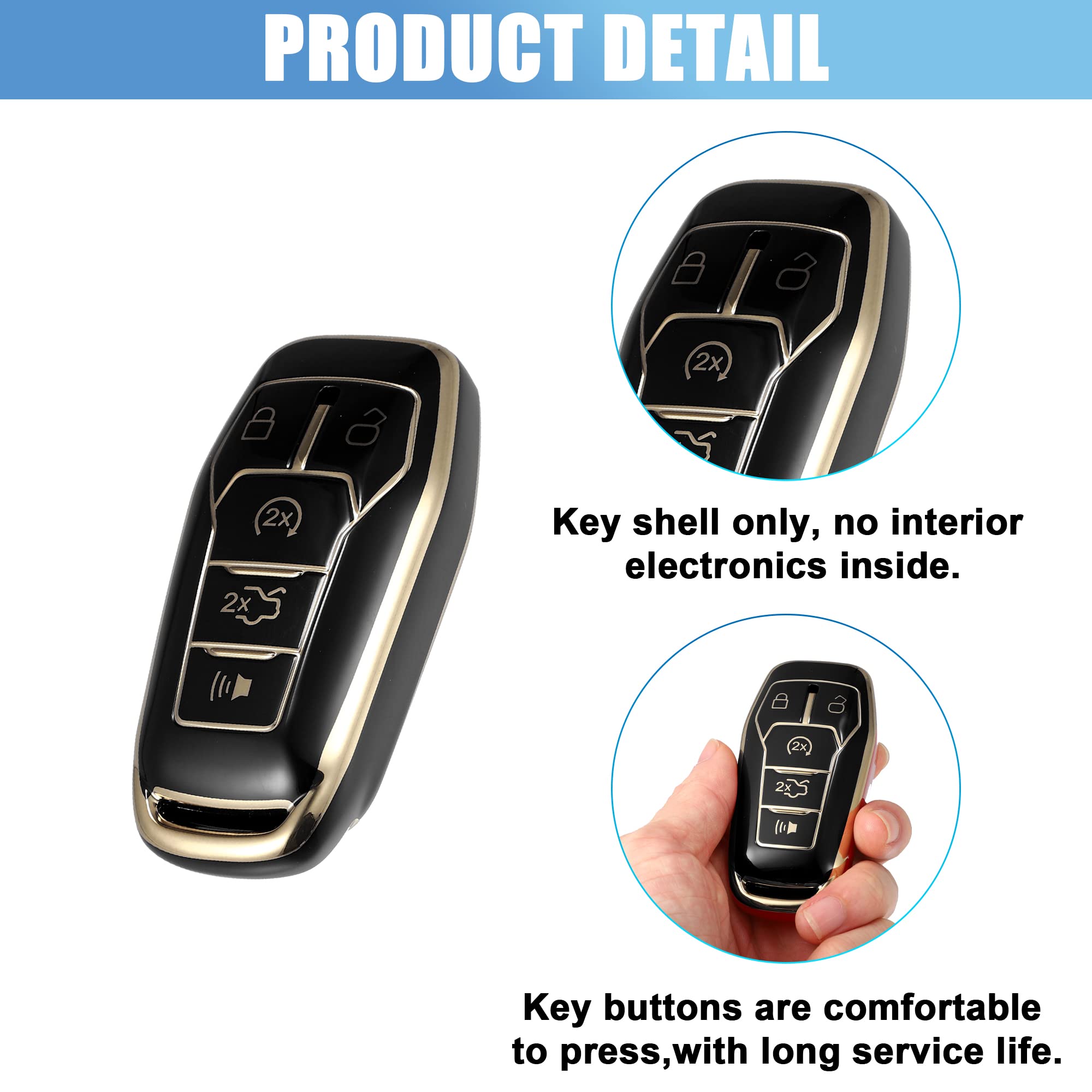 X Autohaux Tpu Car Remote Key Fob Case Cover With Key Chain 5 Button Full Protector For Ford Fusion 2013-2016 For Ford F150 2015-2017 Black