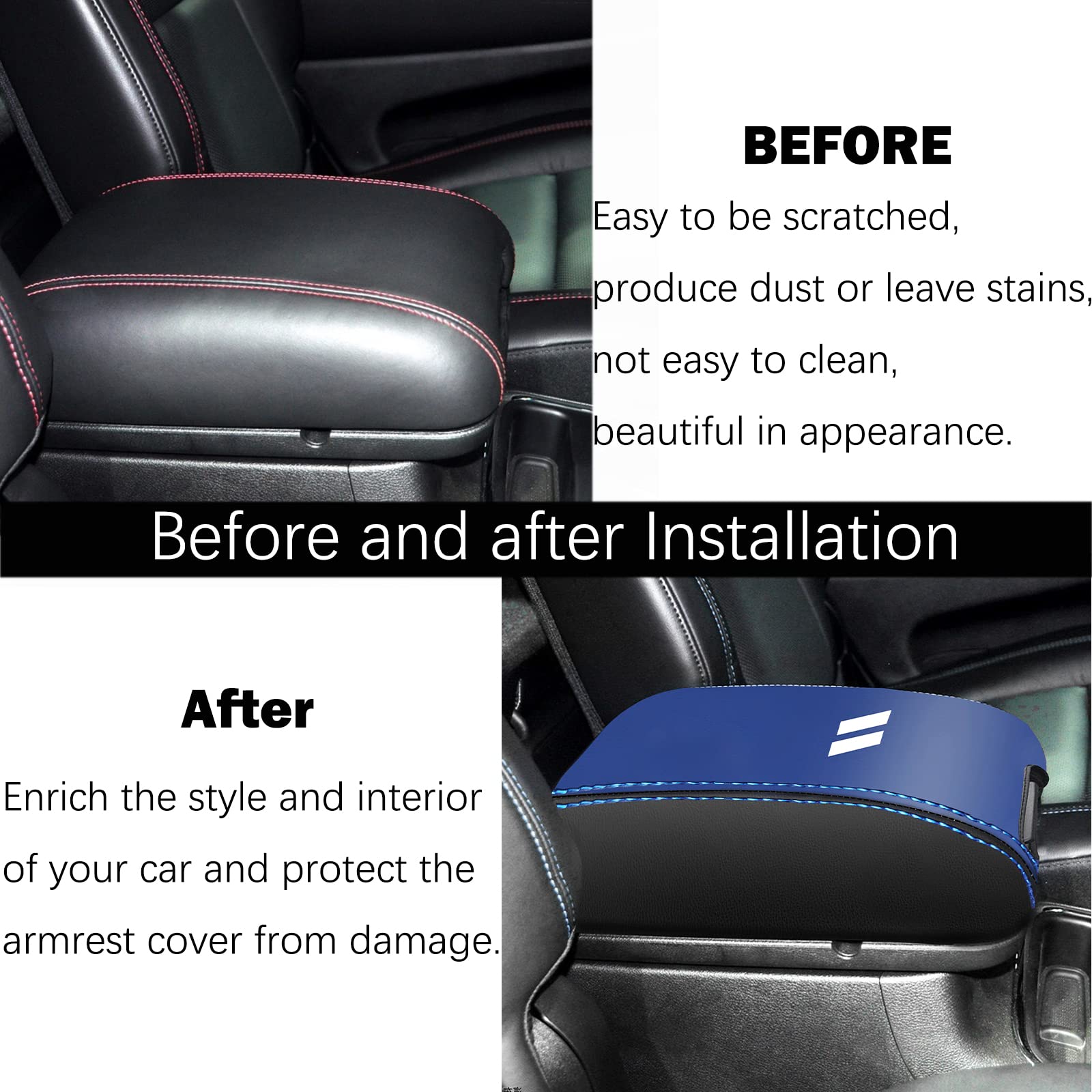 YOSRTER Center Console Armrest Cover for Dodge Durango 2011-2020, Anti-Scratch Leather, Dark Blue Trim, Model J000201001