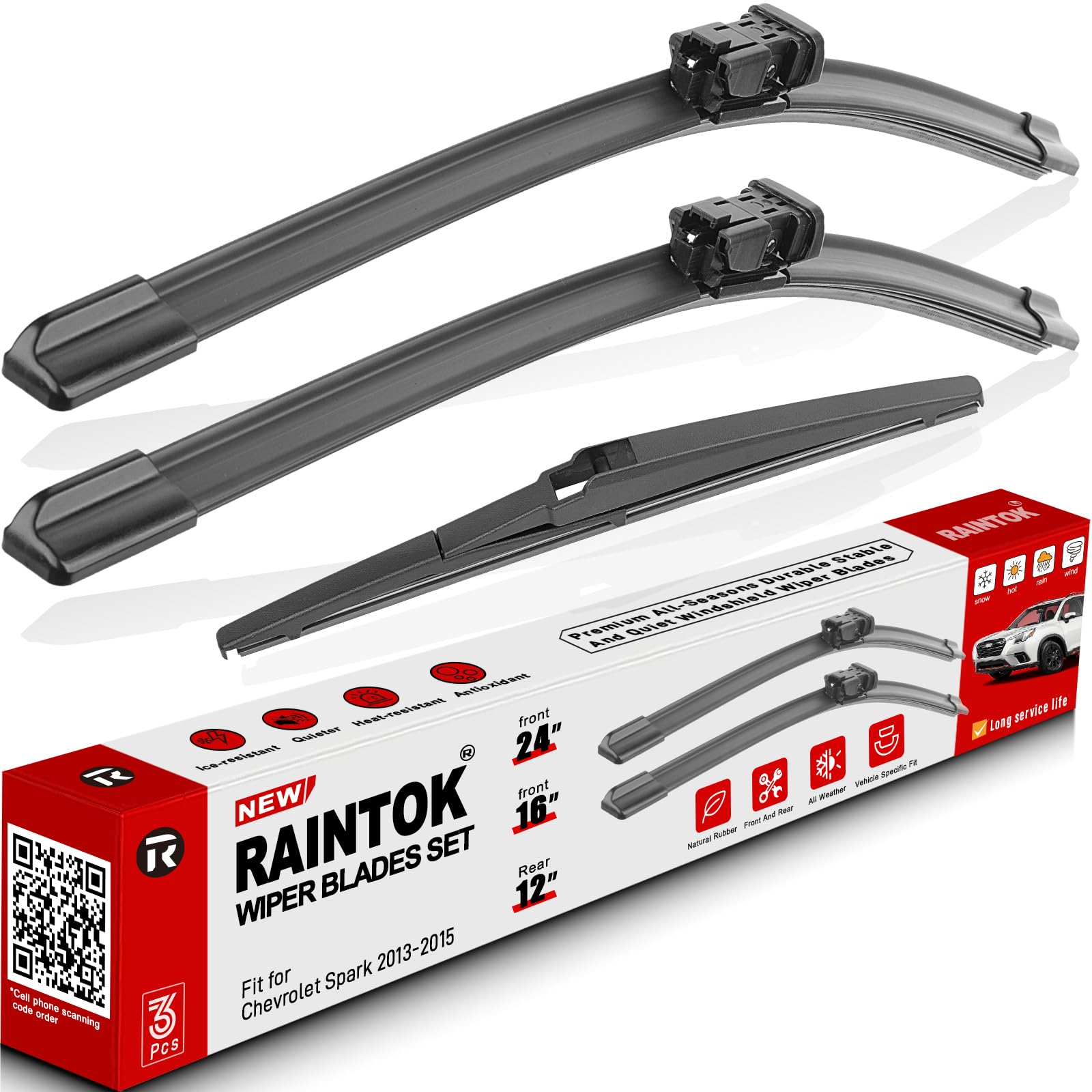 Raintok Windshield Wiper Blades Replacement For Chevrolet Chevy Spark 2013 2014 2015 Original Factory Quality Front Rear Wipers