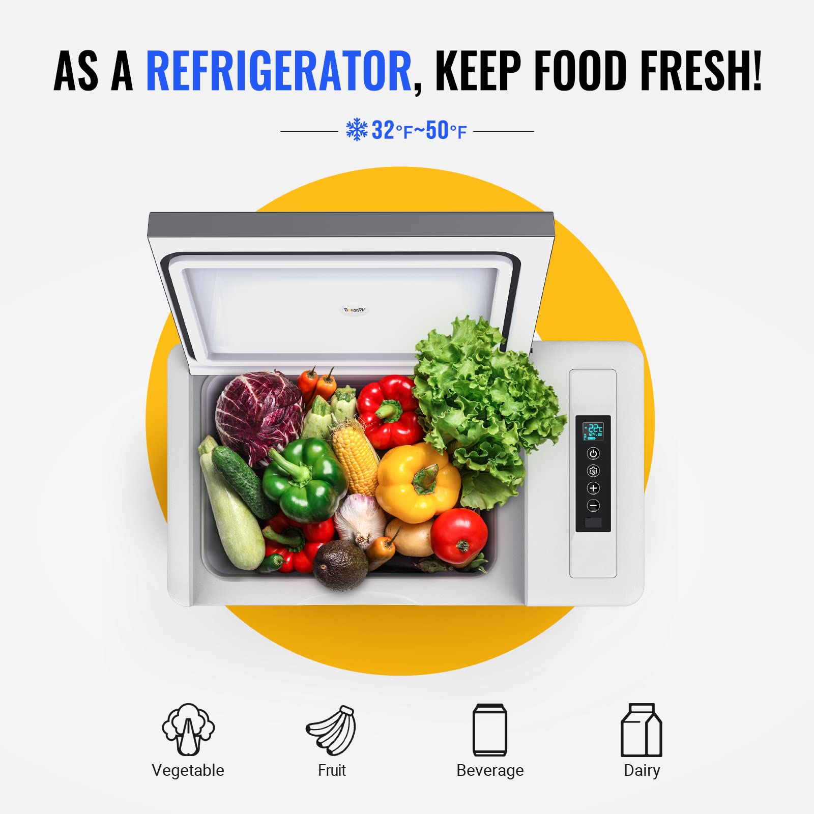 Bougerv 12 Volt Refrigerator 12V Car Fridge 30 Quart Portable Freezer Compressor Cooler -7?~50? Compressor Freezer, 12/24V Dc 11