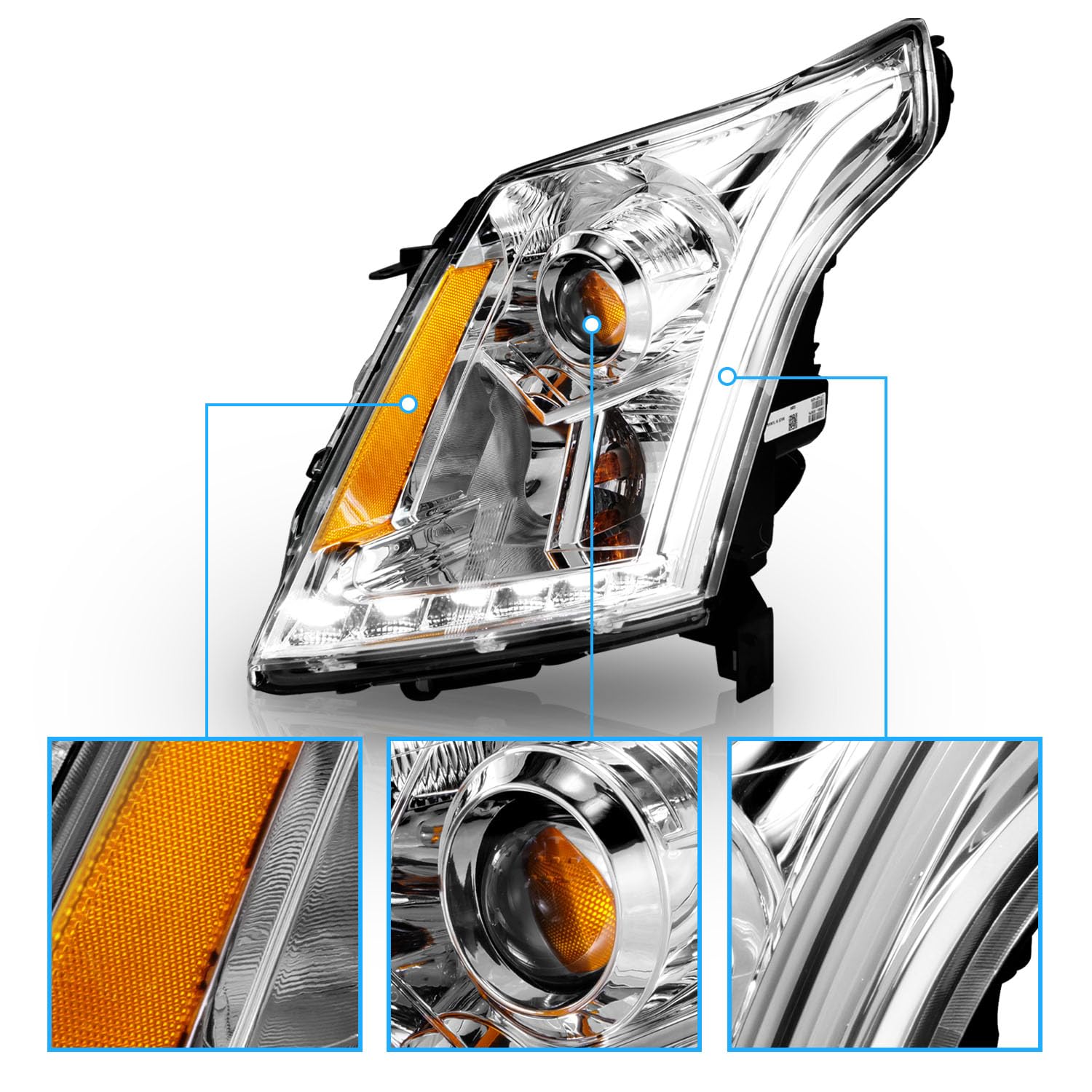 Amerilite Chrome Projector Replacement Headlights Plank Led Bar Set For 2010-2016 Cadillac Srx Halogen Bulb Version Only - Passe