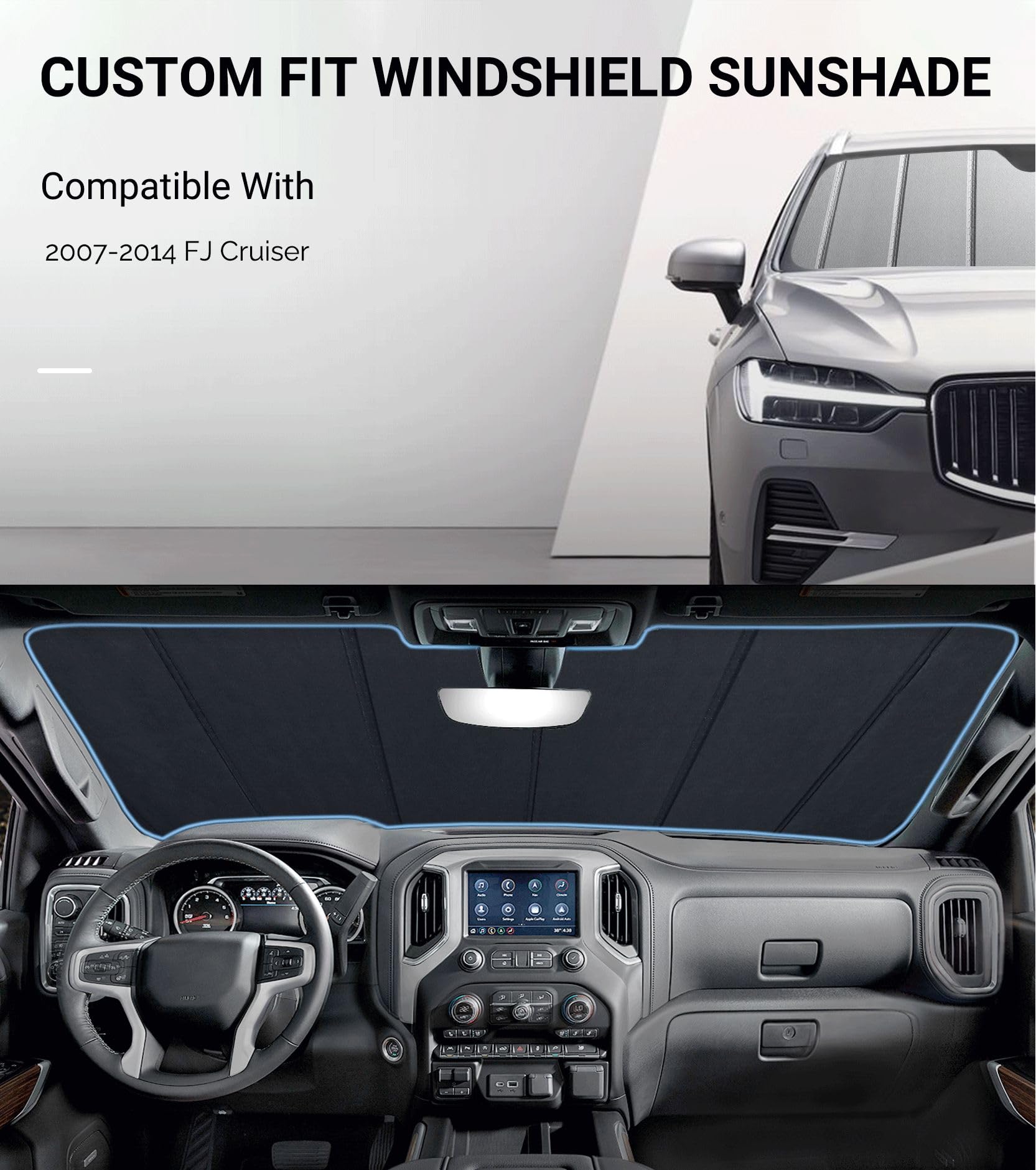 Pigenius Windshield Sun Shade For 2007-2014 Toyota Fj Cruiser, Custom Fit Front Window Shade - Ultimate Folding Sunshade - Metal