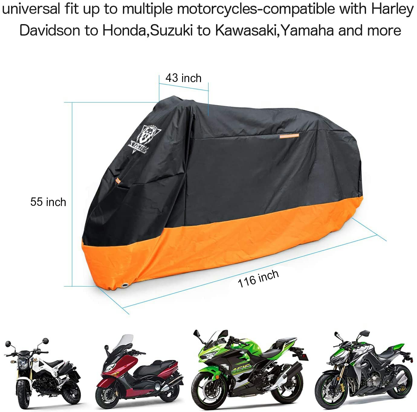 XYZCTEM Motorcycle Cover - All Season Waterproof Outdoor Protection - Fit up to 116 inch Tour Bikes, Choppers and Cruisers - Pro