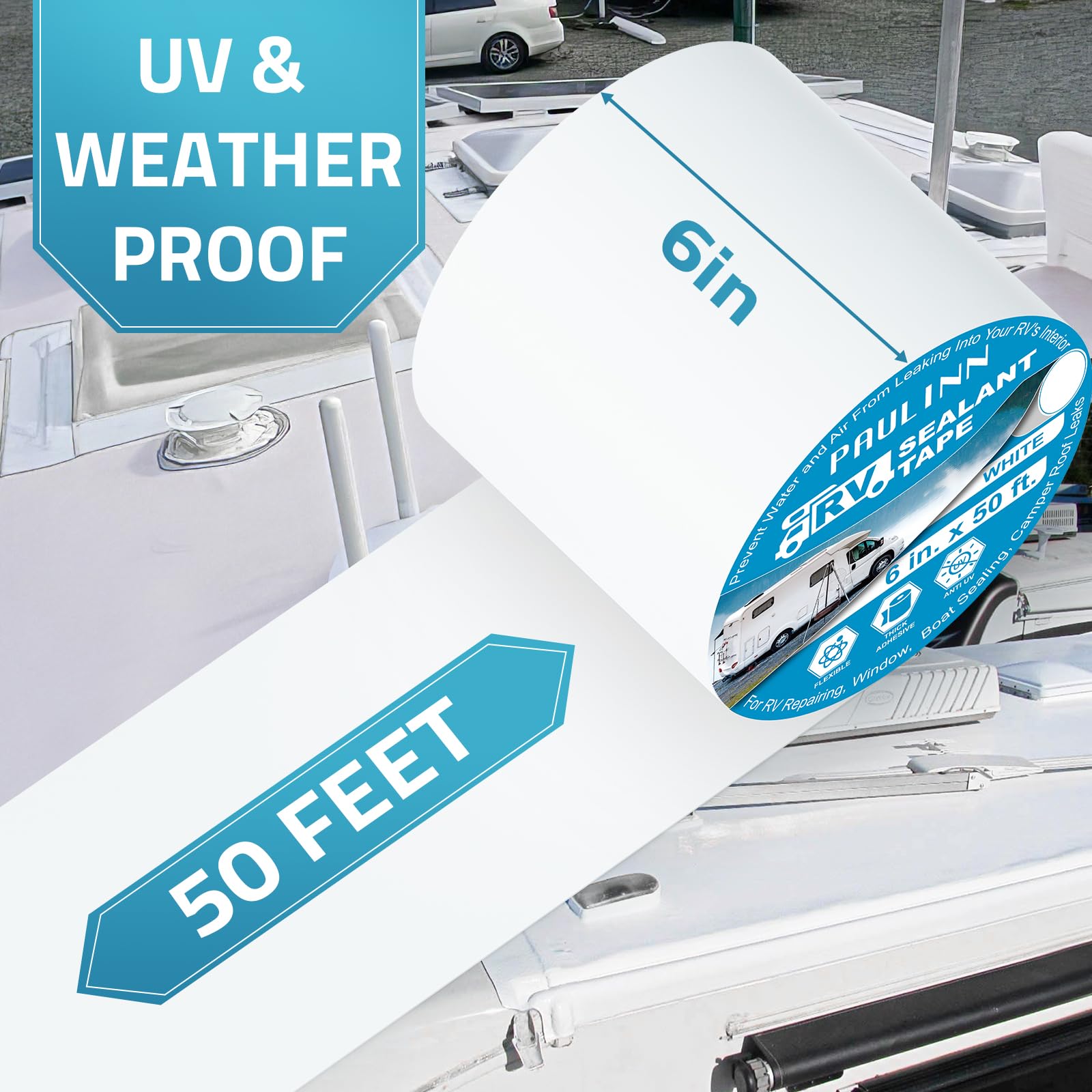 Paulinn Rv Roof Sealant Tape, 6 Inch X 50 Foot Natural White Roofing Repair Tape, Uv & Weatherproof Roof Seal Tape For Rv Camper