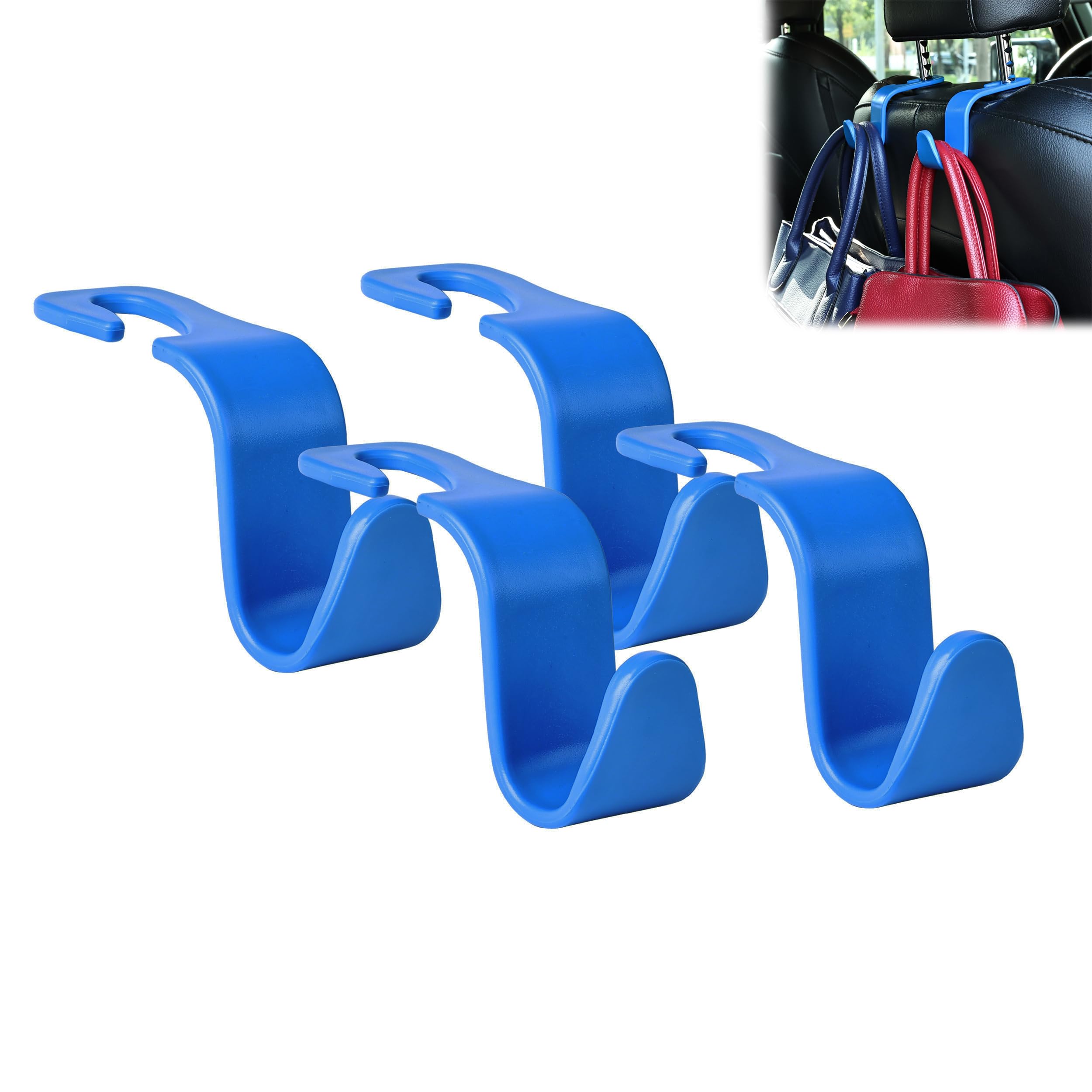 Amooca Car Seat Headrest Hook 4 Pack Hanger Universal Vehicle Car Storage Organizer For Handbag Purse Coat S Type Blue