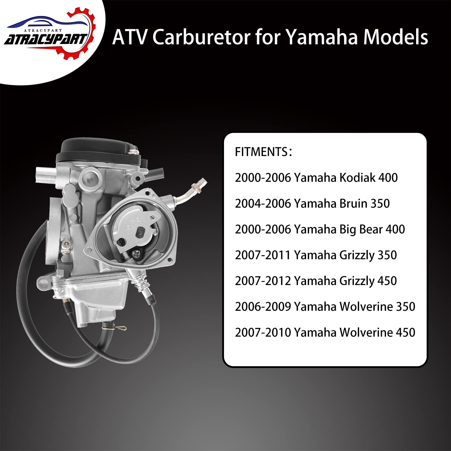 Carburetor For Atv Yamaha Kodiak 400 Yfm400 & Big Bear 400, Bruin 350, Grizzly 350 450, Wolverine 350 450 With Cleaner Brush, Ai