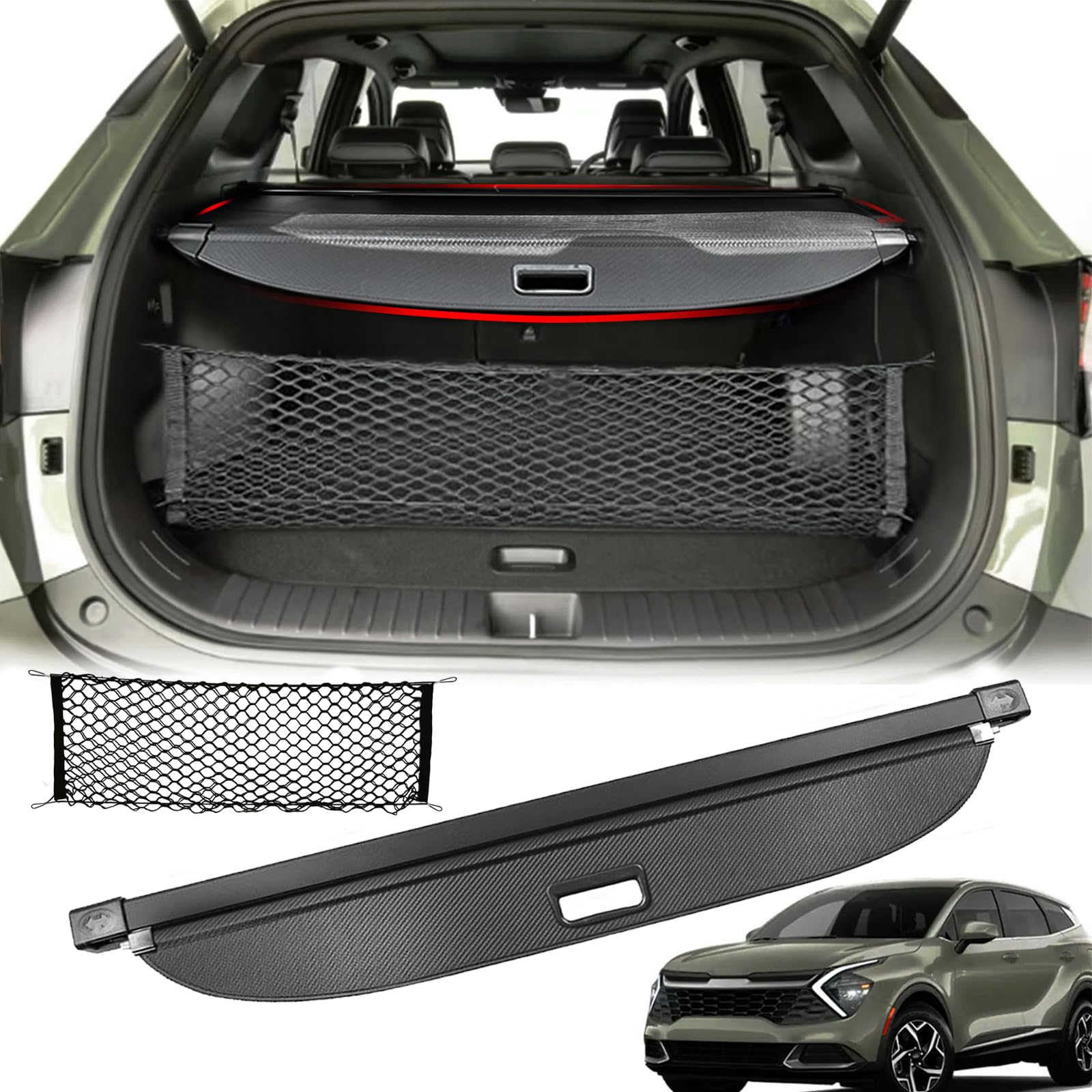Volcaner Cargo Cover for Kia Sportage 2026 2025 2024 2023 Accessories Carbon Fiber Texture Retractable Trunk Cover Privacy Screen Security Shield Shade for 2023-2025 2026 Kia Sportage Accessories-New