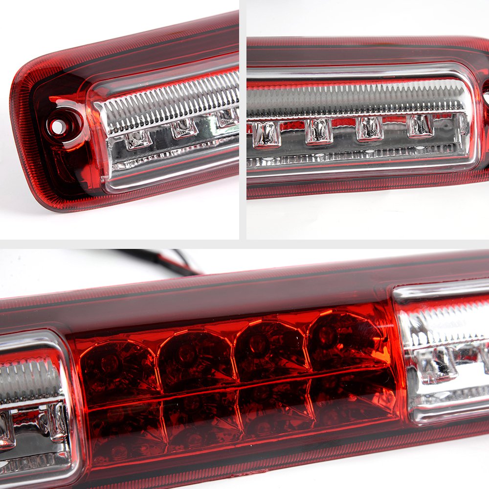Cheda Third Brake Lights, Compatible With 1999-2006 Chevy Silverado Gmc Sierra, Clear Red Lens Chrome Housing 3D Led Bar Tail Ca