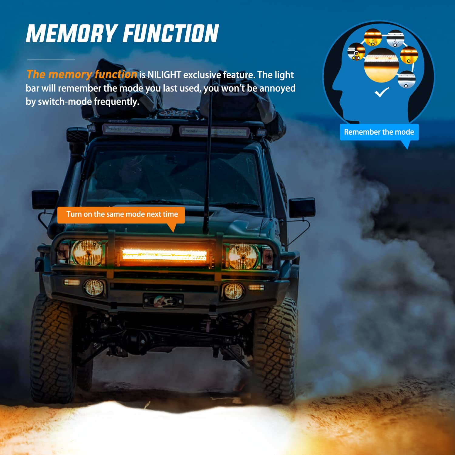 Nilight 22Inch 480W Led Light Bar Spot Flood Amber White Strobe 6 Modes Memory Function Reset Function Off-Road Truck Car Atv Su