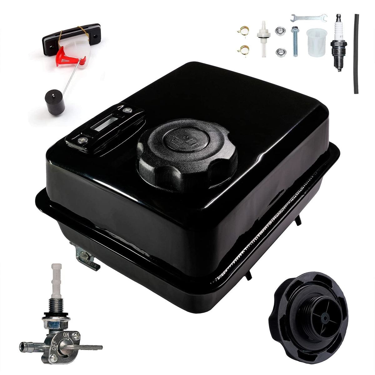 Jmchstore 4L Gas Fuel Tank W/ Fuel Gauge & Petcock For Predator 212 Hemi Ghost Engine, Coleman Ct200U Bt200X 196Cc Mini Bike, Baja Massimo Warrior Mb200, 200Cc Go Kart Parts, Honda Gx160 Gx200 Motor