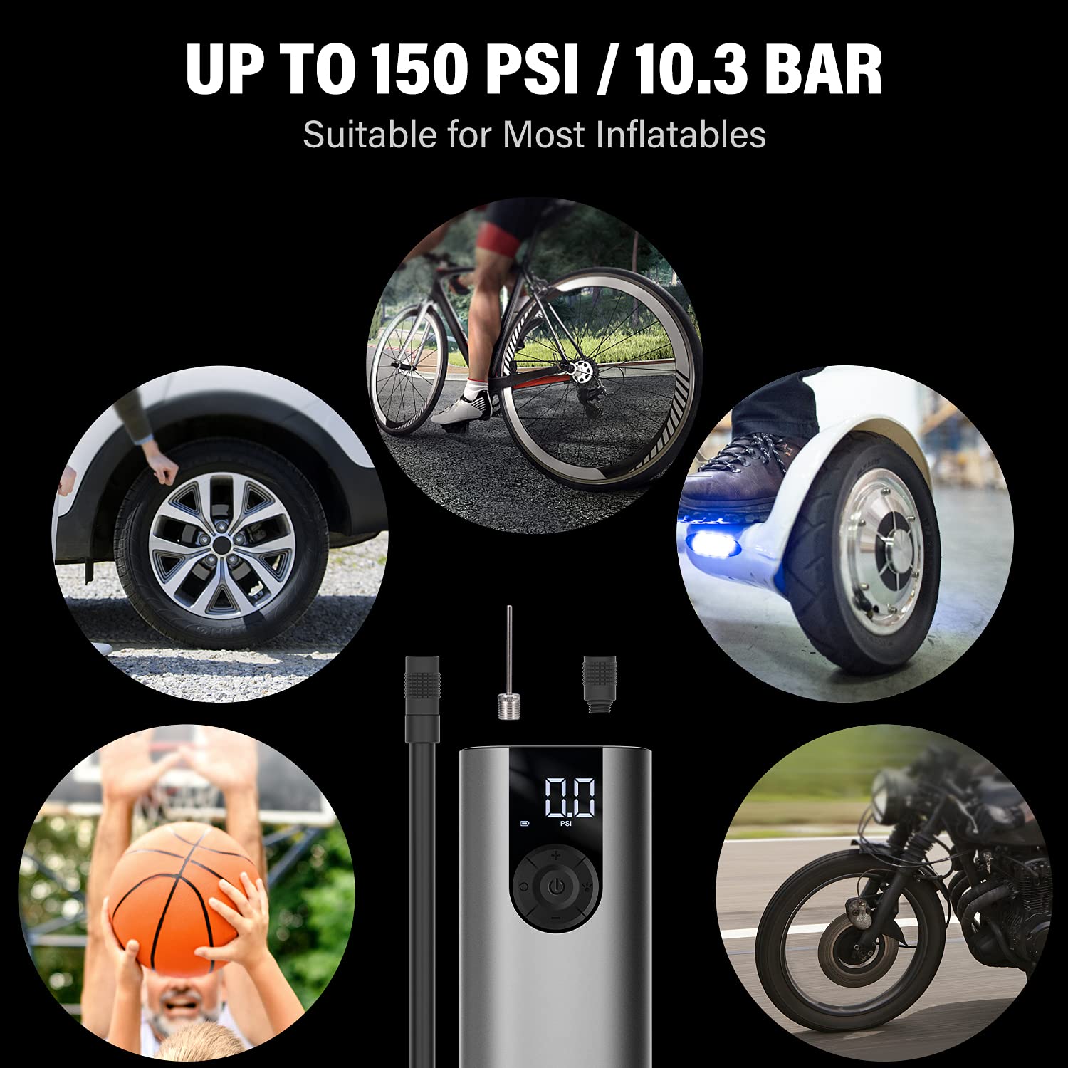 Cycplus A8 Portable Tire Pump Smart Air Inflator Electric Mini Air Compressor With 2*2600Mah Rechargeable Battery And Type-C Por