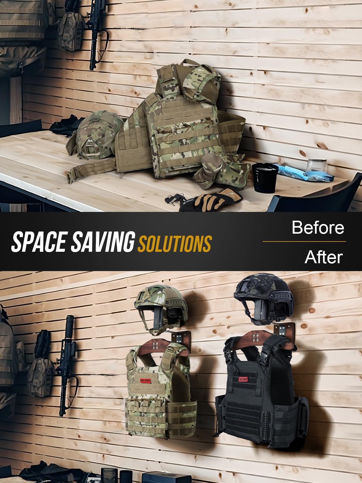 Onetigris Tactical Gear Wall Mount, Motorcycle Helmet Holder Wall Mount Stand, Plate Carrier Rack Jacket Hanger Display Organize