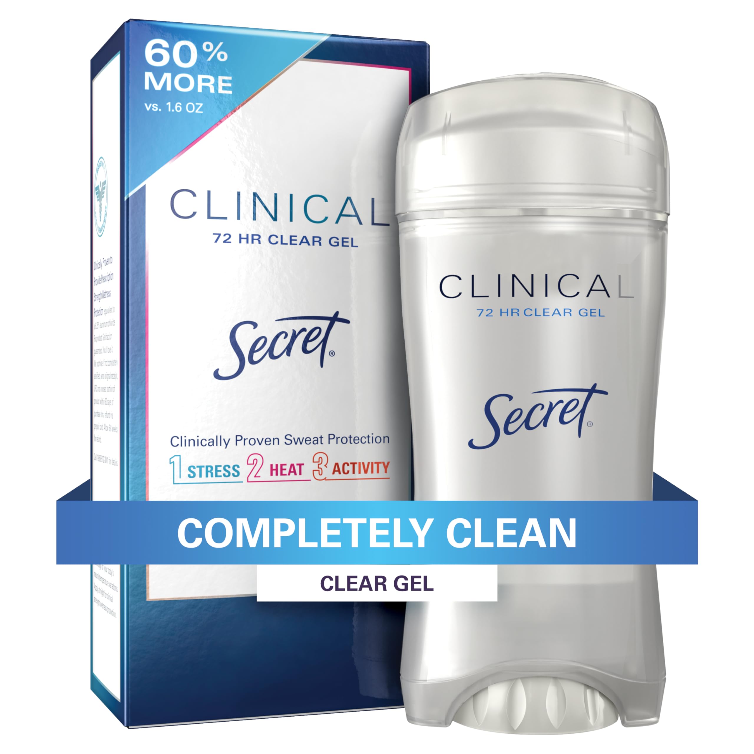 Secret Clinical Strength Deodorant and Antiperspirant for Women  Clear Gel  Completely Clean  72 Hr Sweat Protection  2.6 Oz-New
