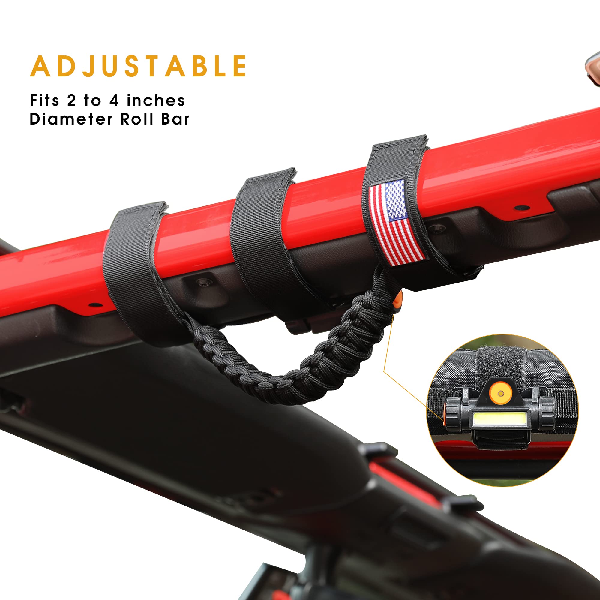 sukemichi Roll Bar Grab Handles with Light for Jeep Wrangler CJ YJ TJ JK JL Jeep Gladiator JT, Removable USB Rechargeable Car In