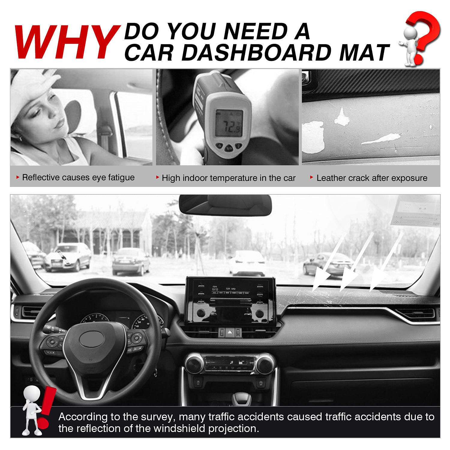 Cartist Dashboard Cover Mat For 2019-2022 2023 2024 2025 Toyota Rav4 Accessories Dash Cover Suede Dash Mat Sunshade Glare Uv Ray