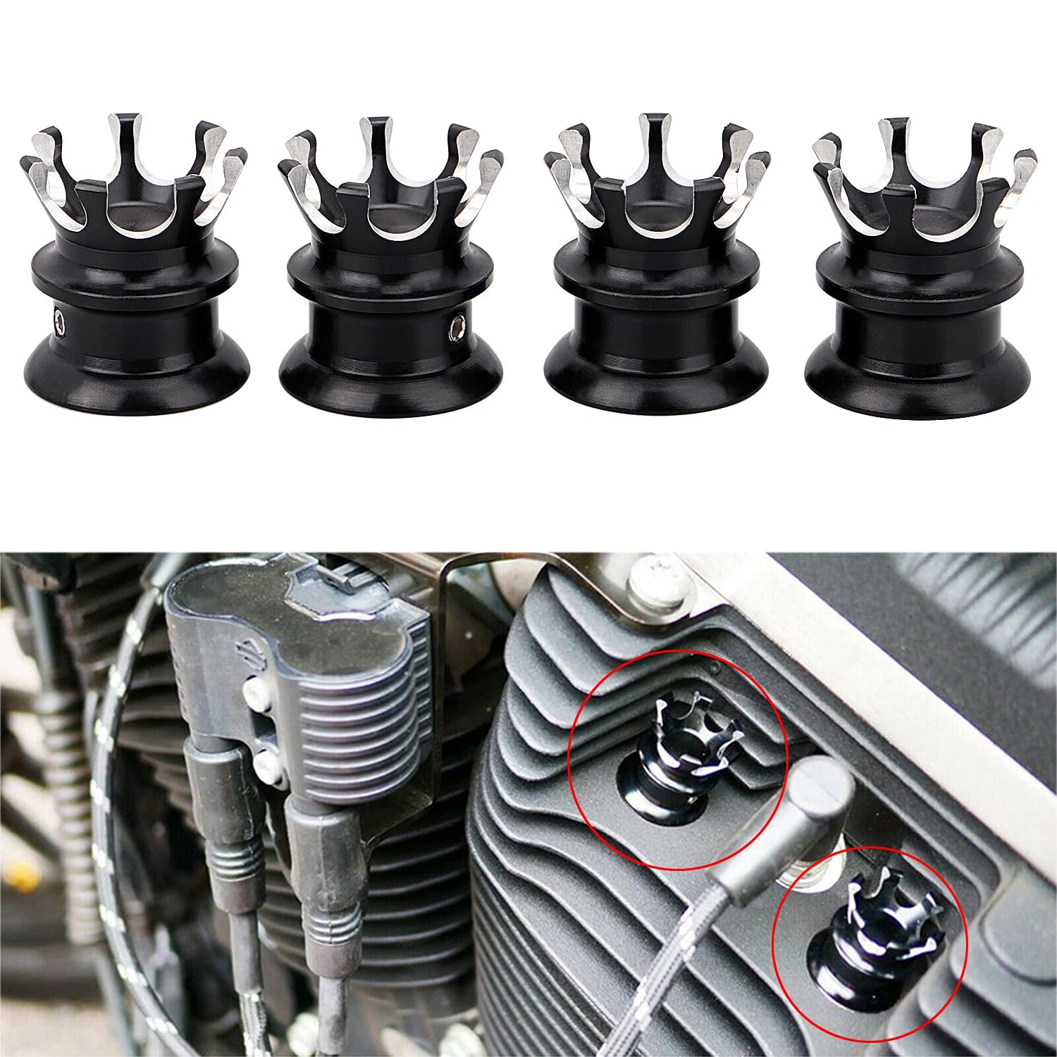Xmmt Black Motorcycle Crown Head Bolt Covers Spark Plug Engine Topper Nut Cap For Harley Sportster 1986-2018 /Twin Cam 1999-2017