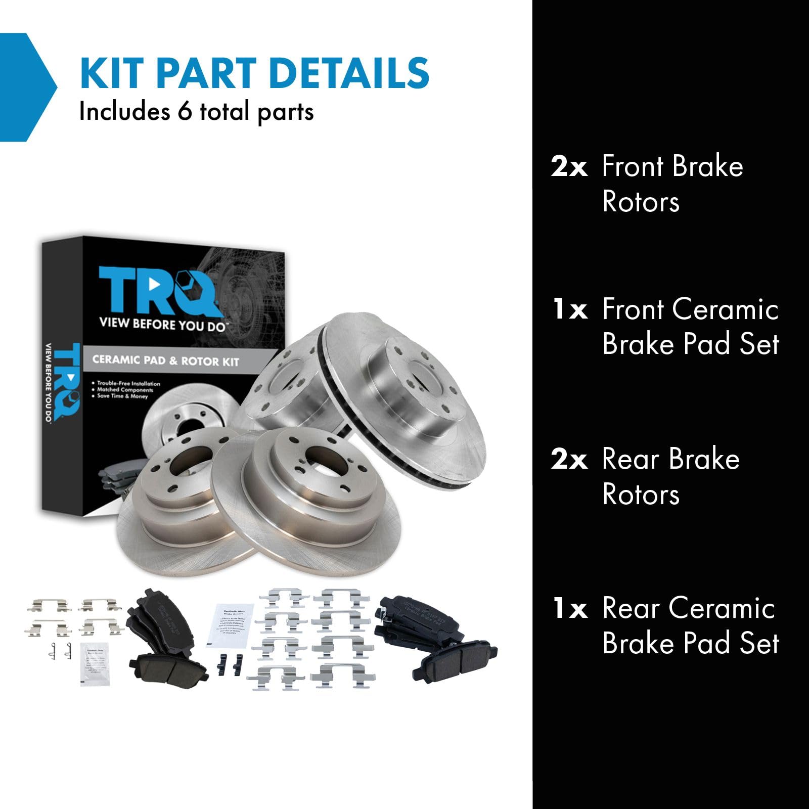 Trq Front And Rear Brake Pad & Rotor Kit Brake Pads Brake Rotor Ceramic Compatible With 1998-2002 Subaru Forester 1999-2001 Impr