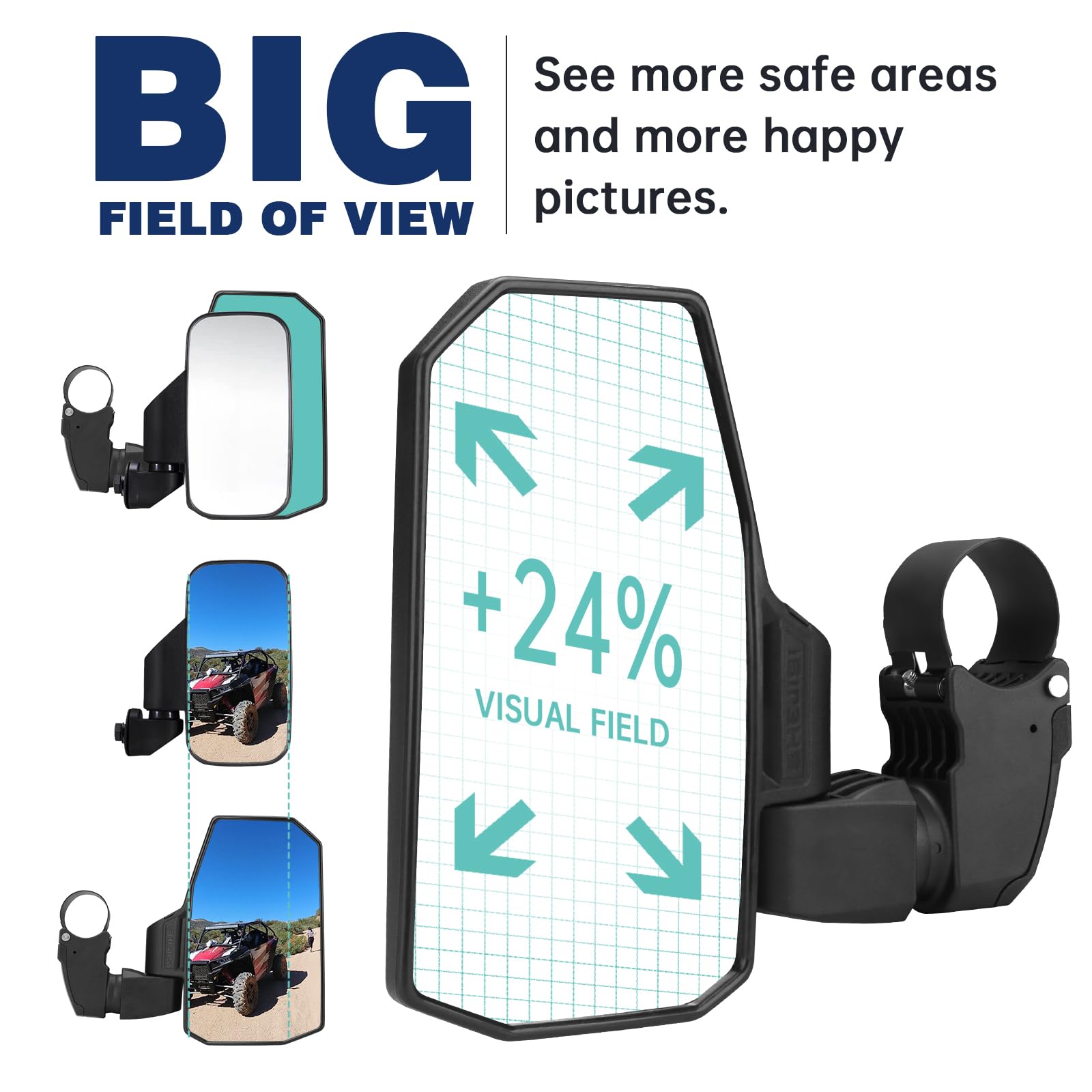 Shejisi Utv Mirrors,The Spring Back Feature Allows Easy Reset After Fold,2024 New Sxs Mirrors Side View For 1.5'-2.0' Roll Cage,Compatible With Polaris Rzr,Can Am X3,Honda Pioneer Talon,Kawasaki Mule