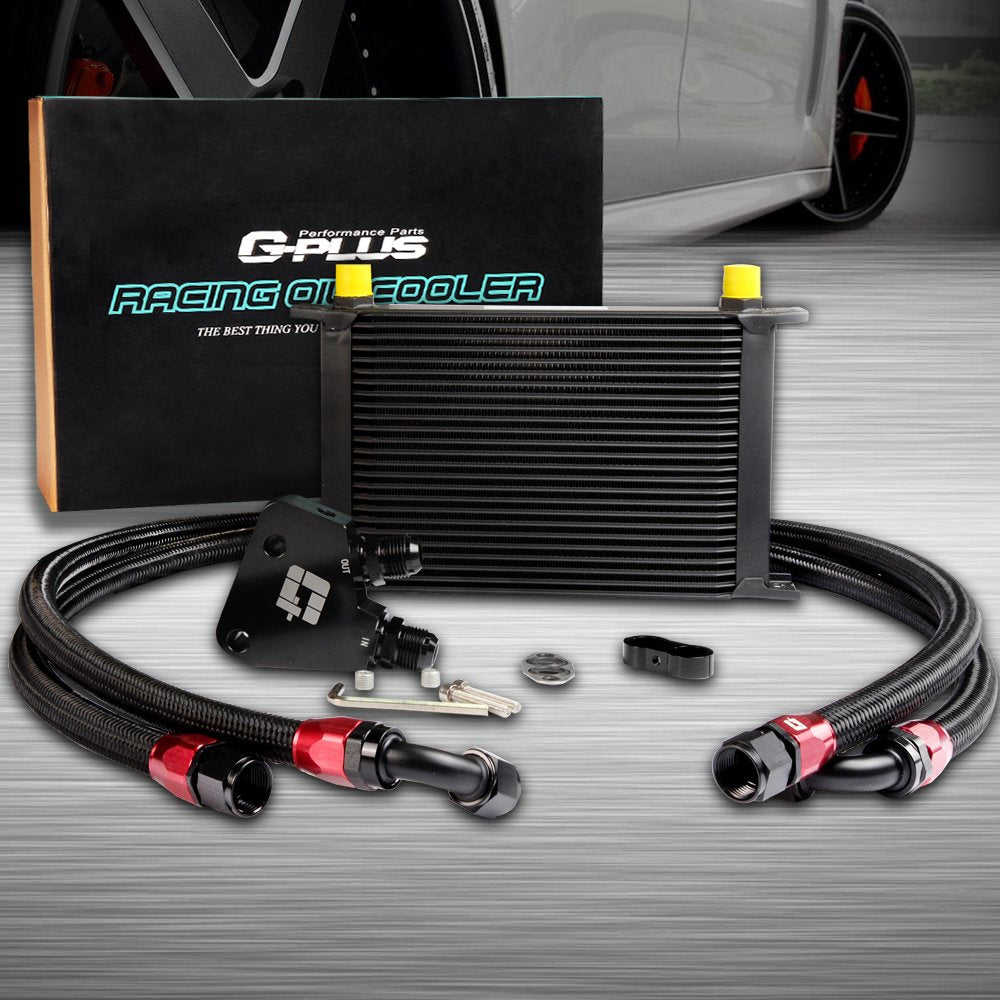 G-PLUS 25 Row AN10 Engine Transmission Oil Cooler Kit + Oil Cooler Sandwich Plate English Style Replacement For BILLET LS1 LS2 L