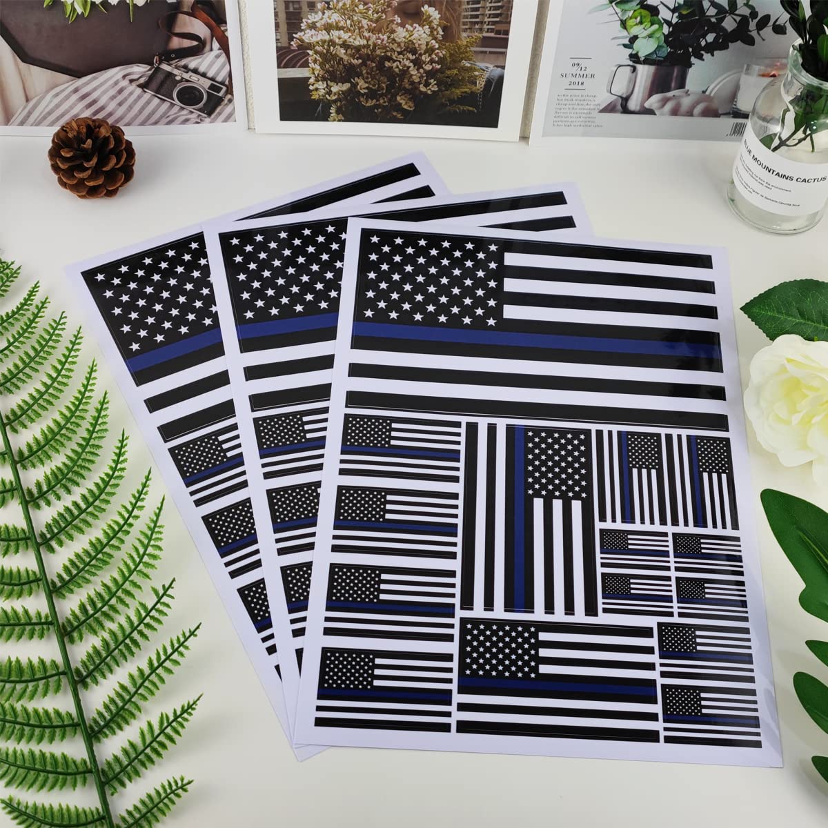 QQSD Thin Blue Line American Police Flag Sticker Decal in Multiple Sizes - Honoring Law Enforcement Officers Stickers, 3 Pack, 1