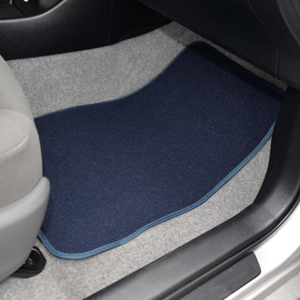 Bdk Premium 4Pc Set Of Carpet Car Floor Mats With Vinyl Safety Heel Pad For Car, Truck, Suv, Coupe Sedan, Blue (Mt-100-Bl)