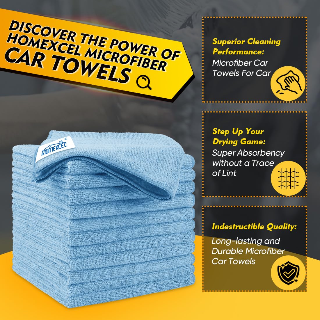 Homexcel Blue Microfiber Cleaning Cloth 50 Pack, 12.5 X 12.5 Inch Microfiber Towels For Cars, Ultra Absorbent Car Washing Cloth,
