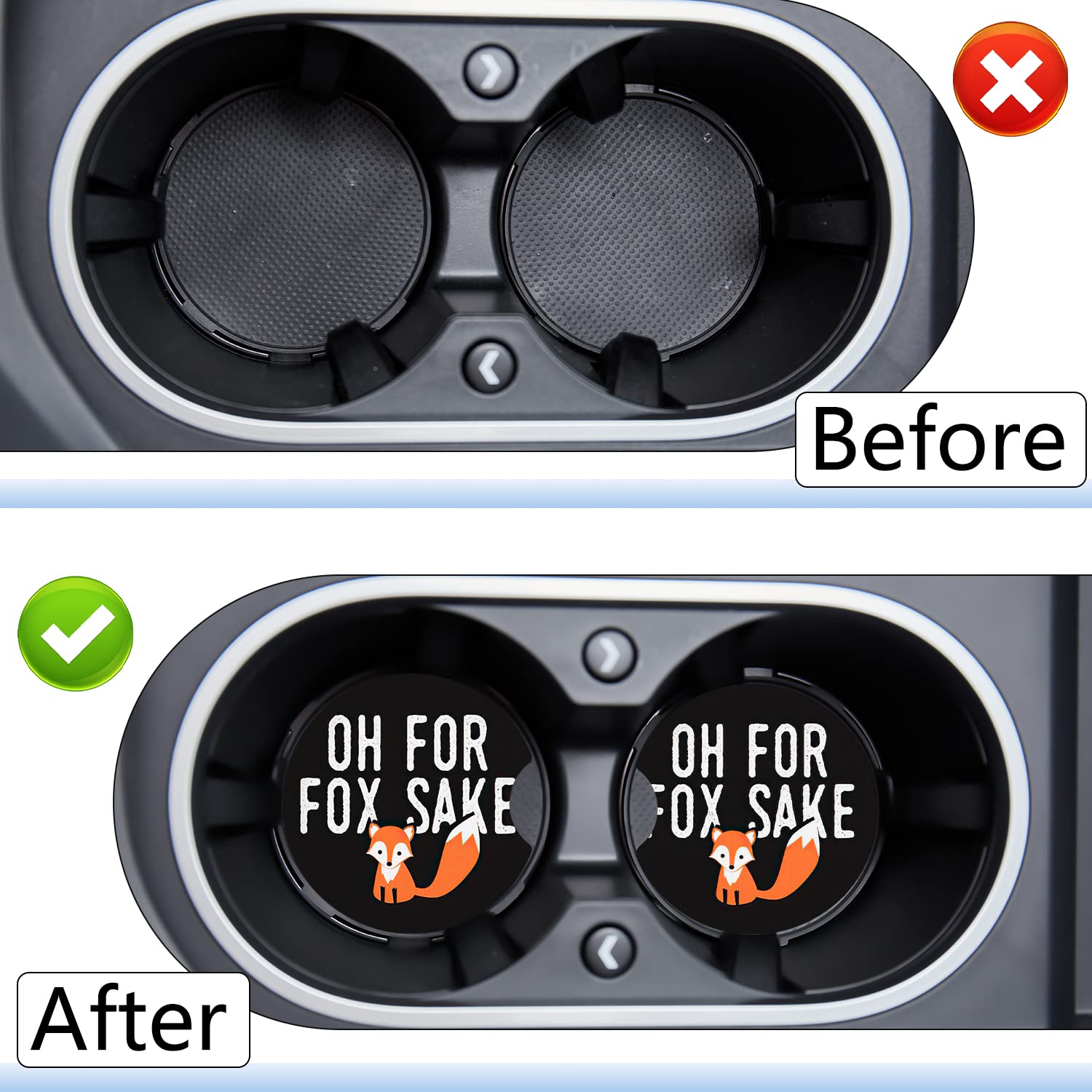 Jupswan Car Cupholder Coaster Absorbent 2 Pack Cute Funny Cartoon Oh For Fox Sake Rubber New Automotive Cup Holder Decal Decor A
