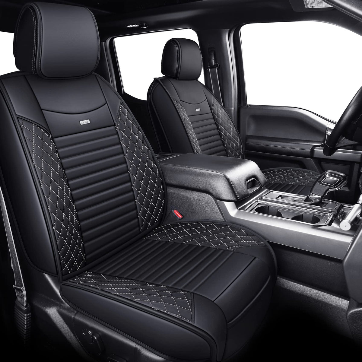 Aierxuan Seat Covers For Cars Full Set 2009-2023 Ford F150 Truck Supercab Custom Fit 2017-2023 F250 F350 F450, Waterproof Seat Cushion For Pickup Lariat Platinum Raptor (Full Set, Black-White)