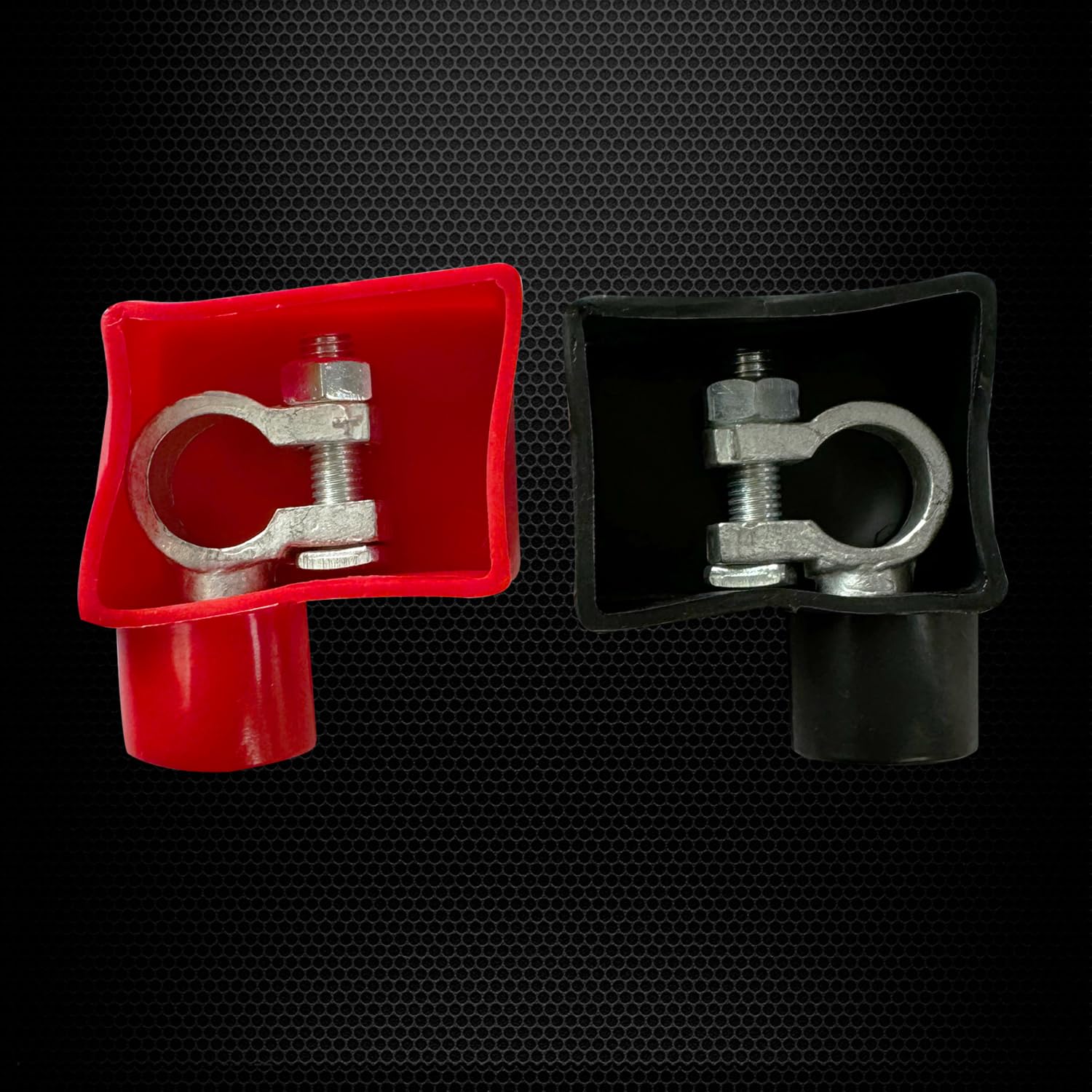 Ampper Copper Top Post Battery Terminal Set, Turned Standard Top Post Battery Terminal Clamp Connector Set (+/-) W/Cover and Hea