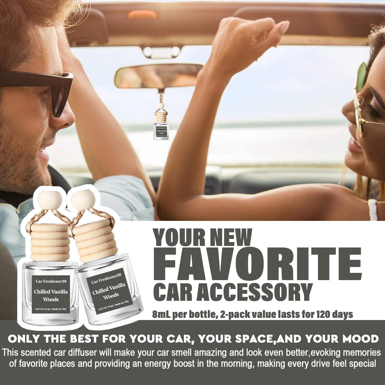 Car Air Freshener Hanging, Chilled Vanilla Woods Car Essential Oil Diffuser, Cute Car Air Freshener, Car Fresheners Long Lasting