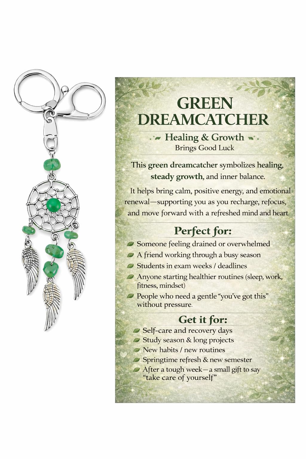 Orisylumen Women Dreamcatcher keychain Crystal Key Chain Boho Decor for Bag Charm Healing Positive Energy Gift for Friend,Green,