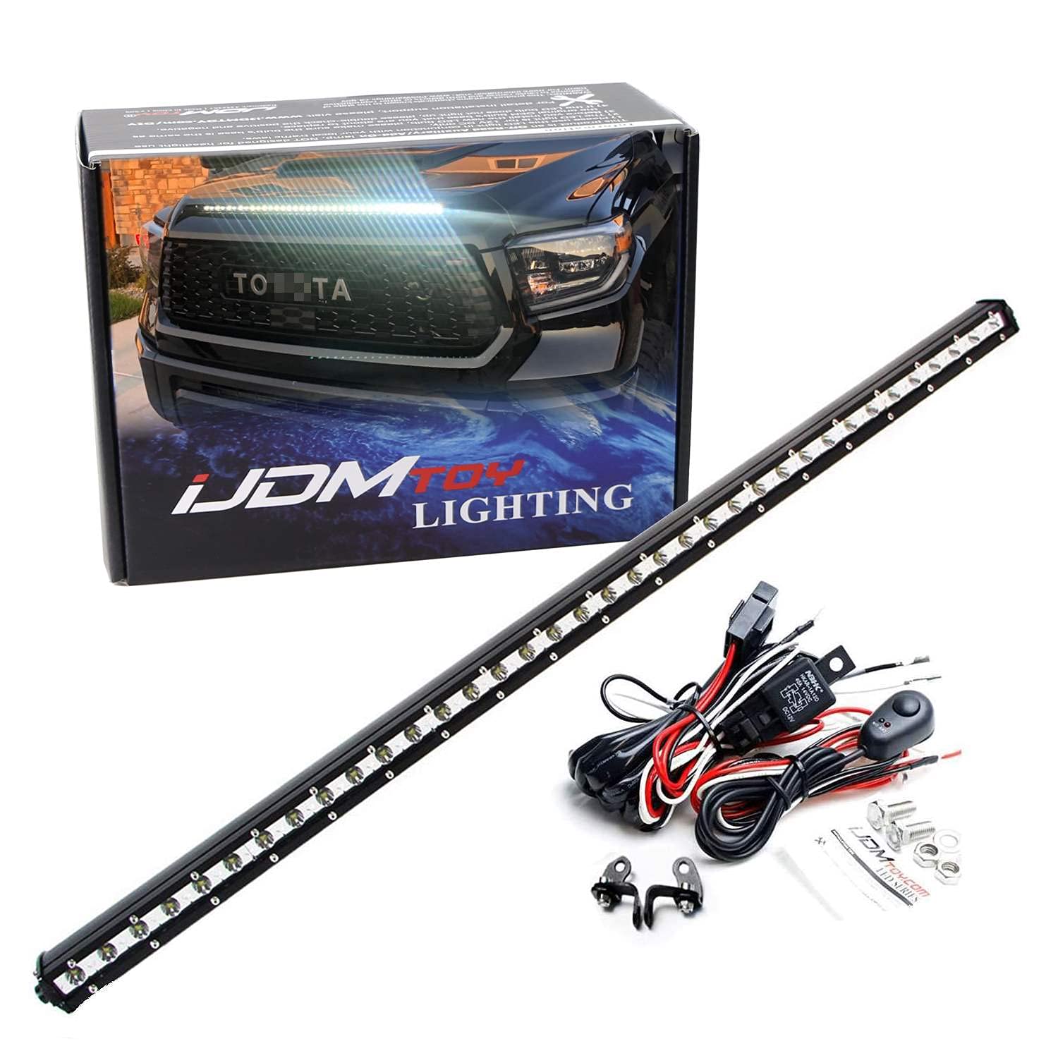 Ijdmtoy Hood Scoop Mount 36-Inch Led Ultra Slim Light Bar Compatible With 2014-2021 Toyota Tundra, Includes (1) 108W High Power
